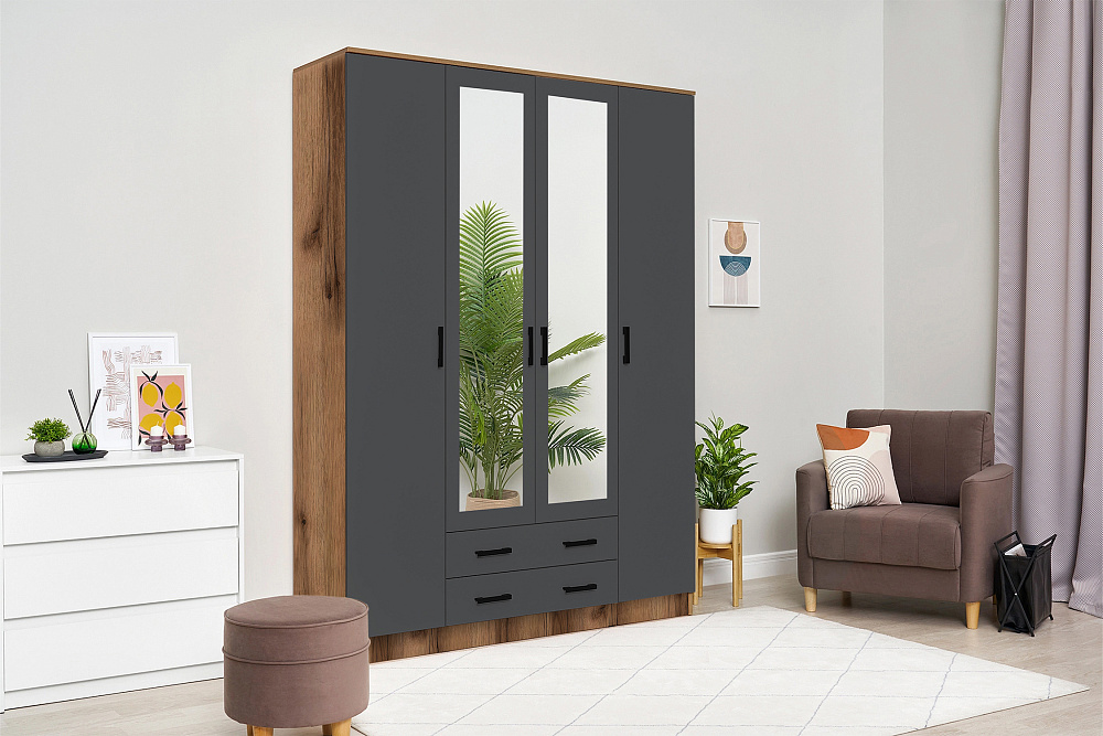 Шкаф Квадро дуб делано / графит