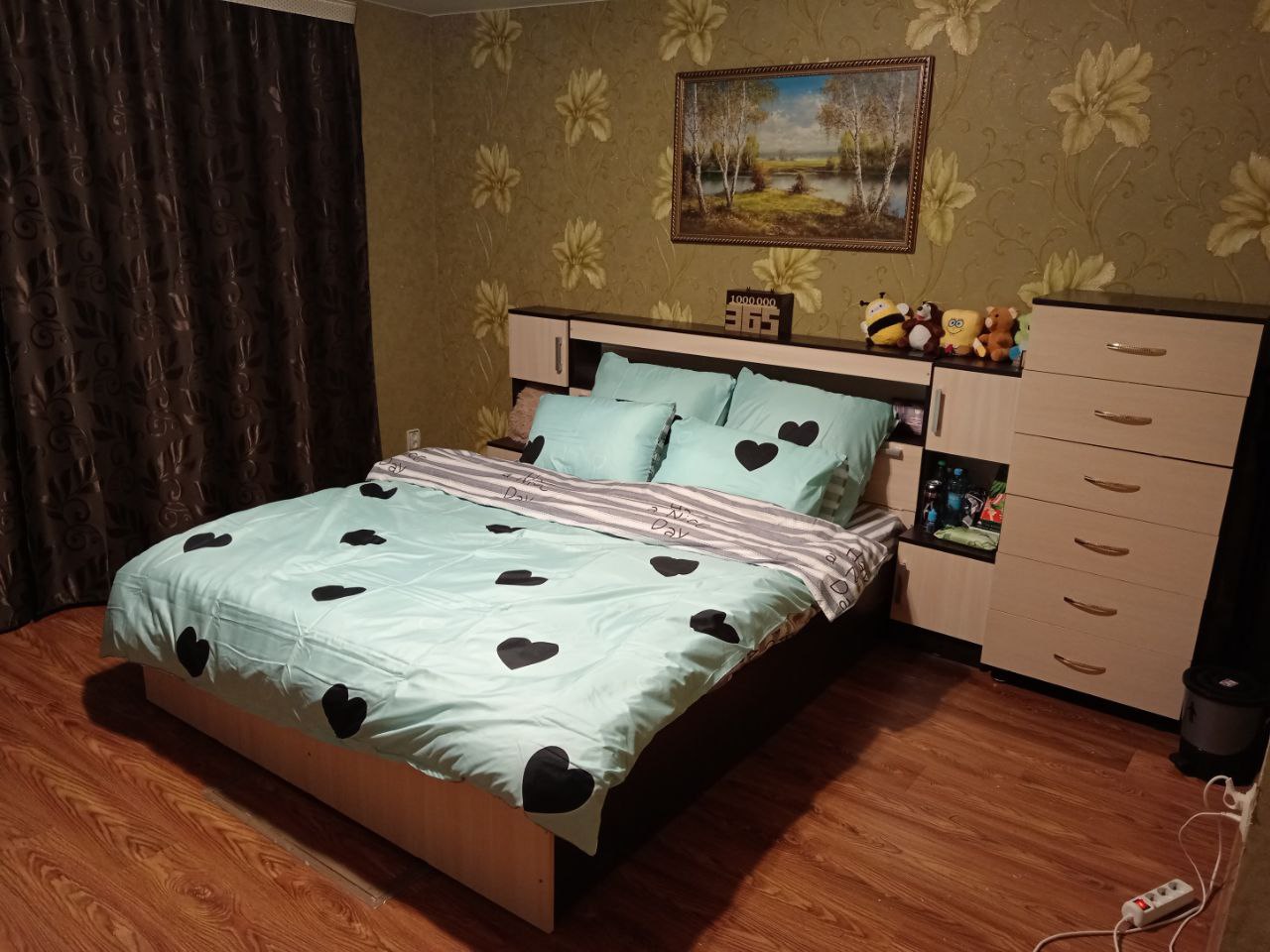 Кровать Бассо 1.6 м с надстройкой и тумбами дуб крафт / графит