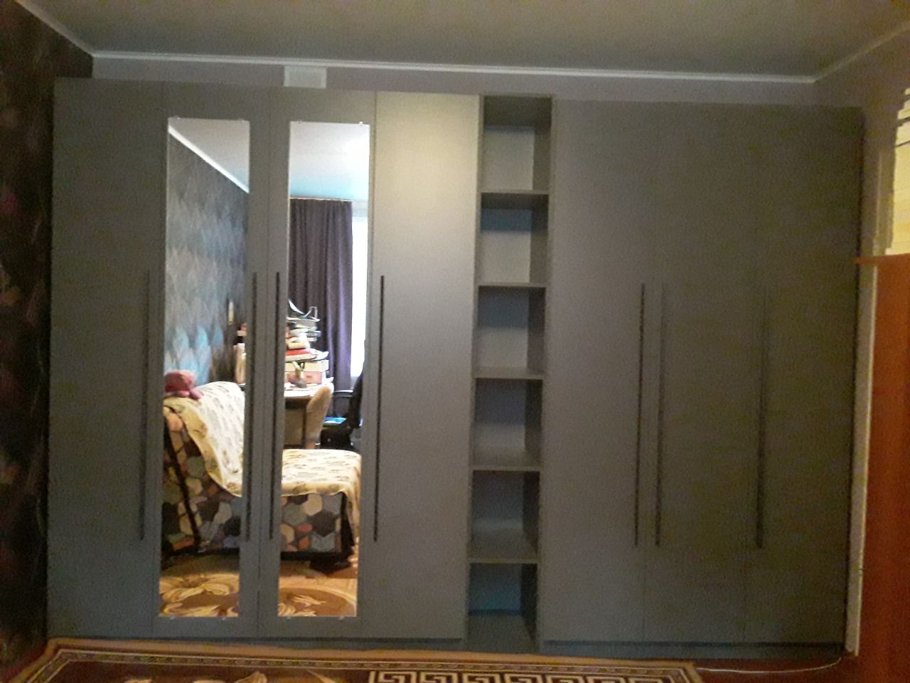 Шкаф 4-х створчатый Берген 1.6 м с зеркалами серый графит