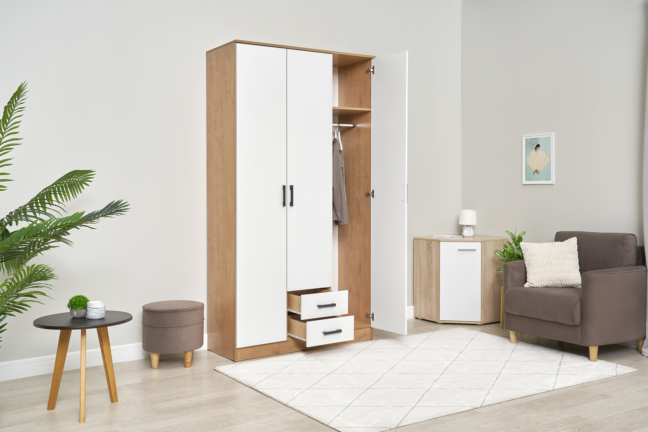 Шкаф Трио дуб вотан / белый