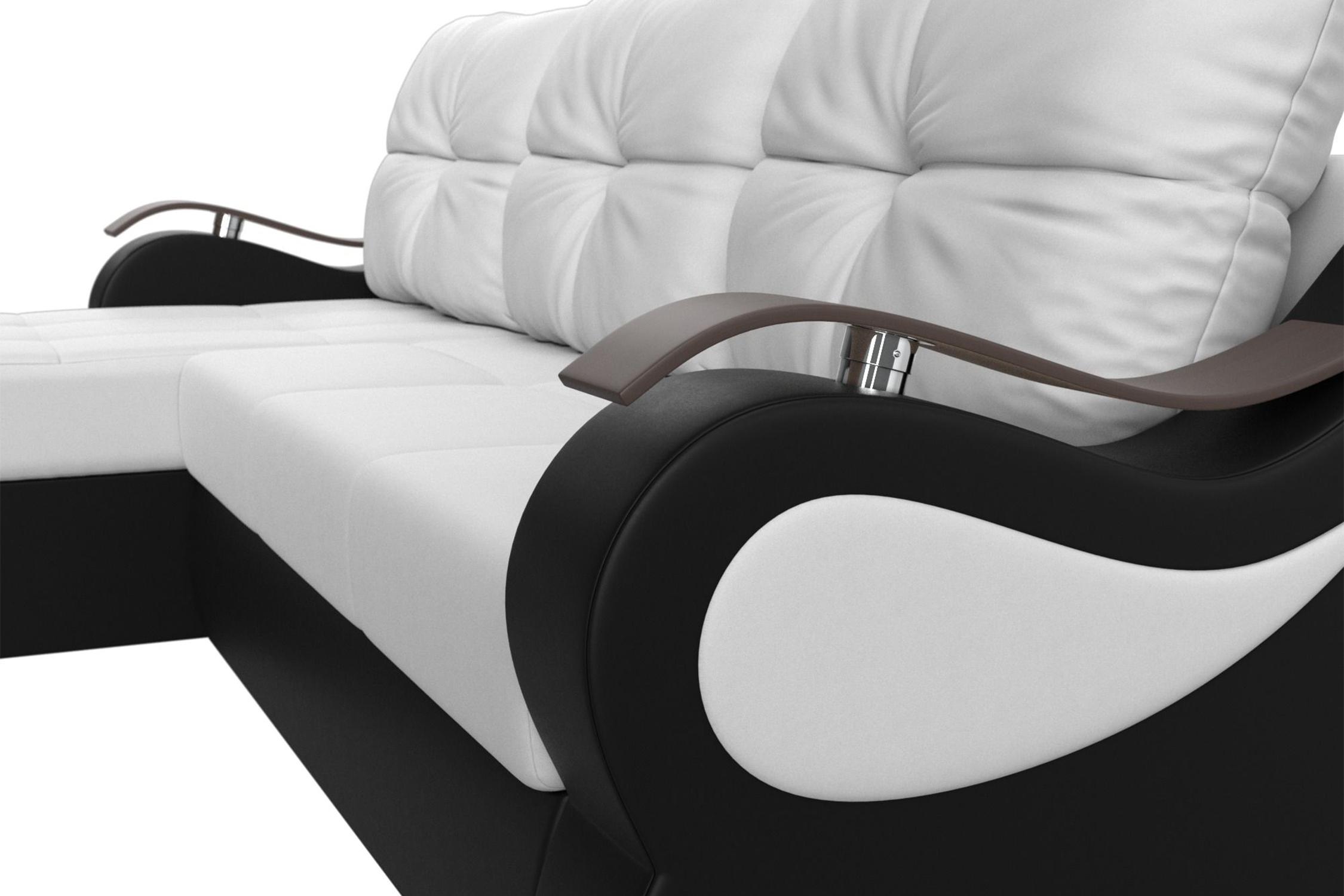 Диван угловой еврокнижка Меркурий экокожа белая / черная арт. 10-3853 ...