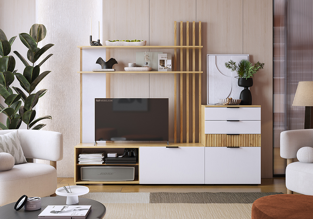 Гостиная Бери К3 дуб крафт золотой / белое дерево