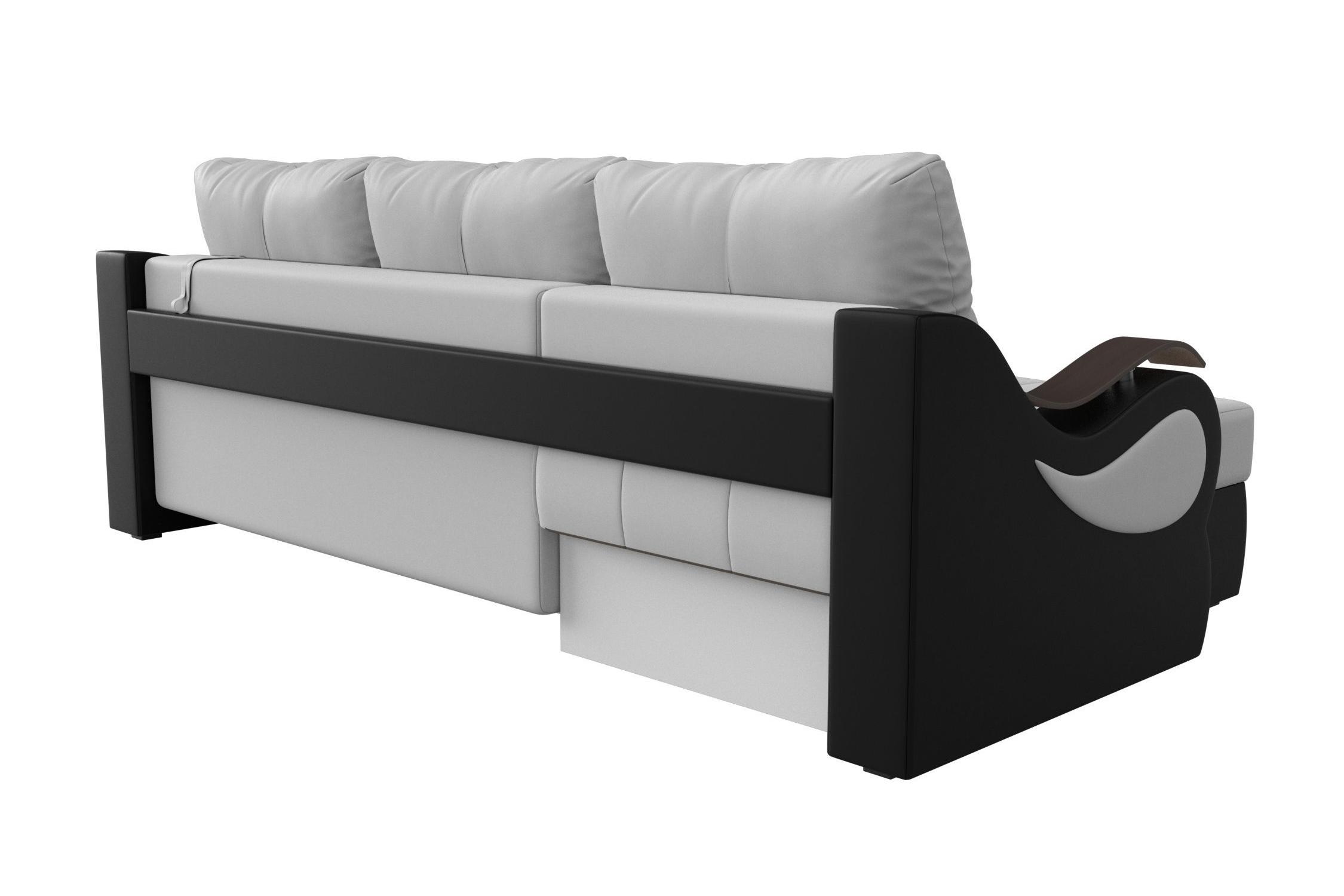 Диван угловой еврокнижка Меркурий экокожа белая / черная арт. 10-3853 ...