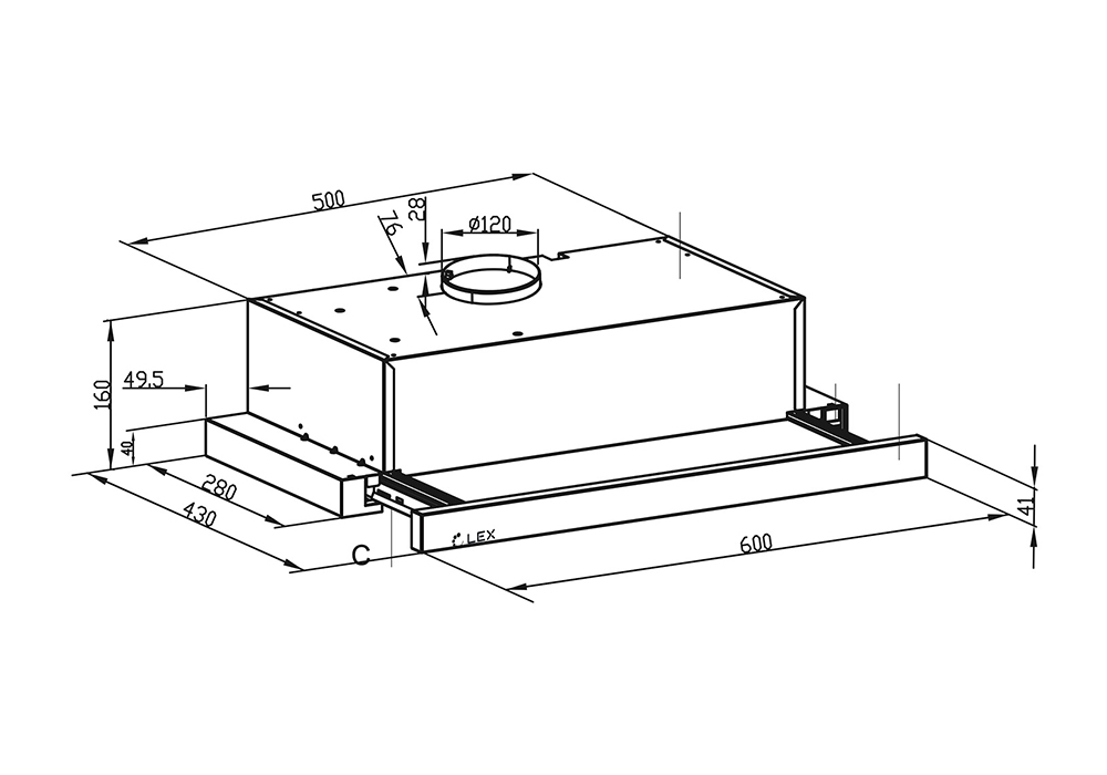 Встраиваемая вытяжка LEX HIDE 600 INOX