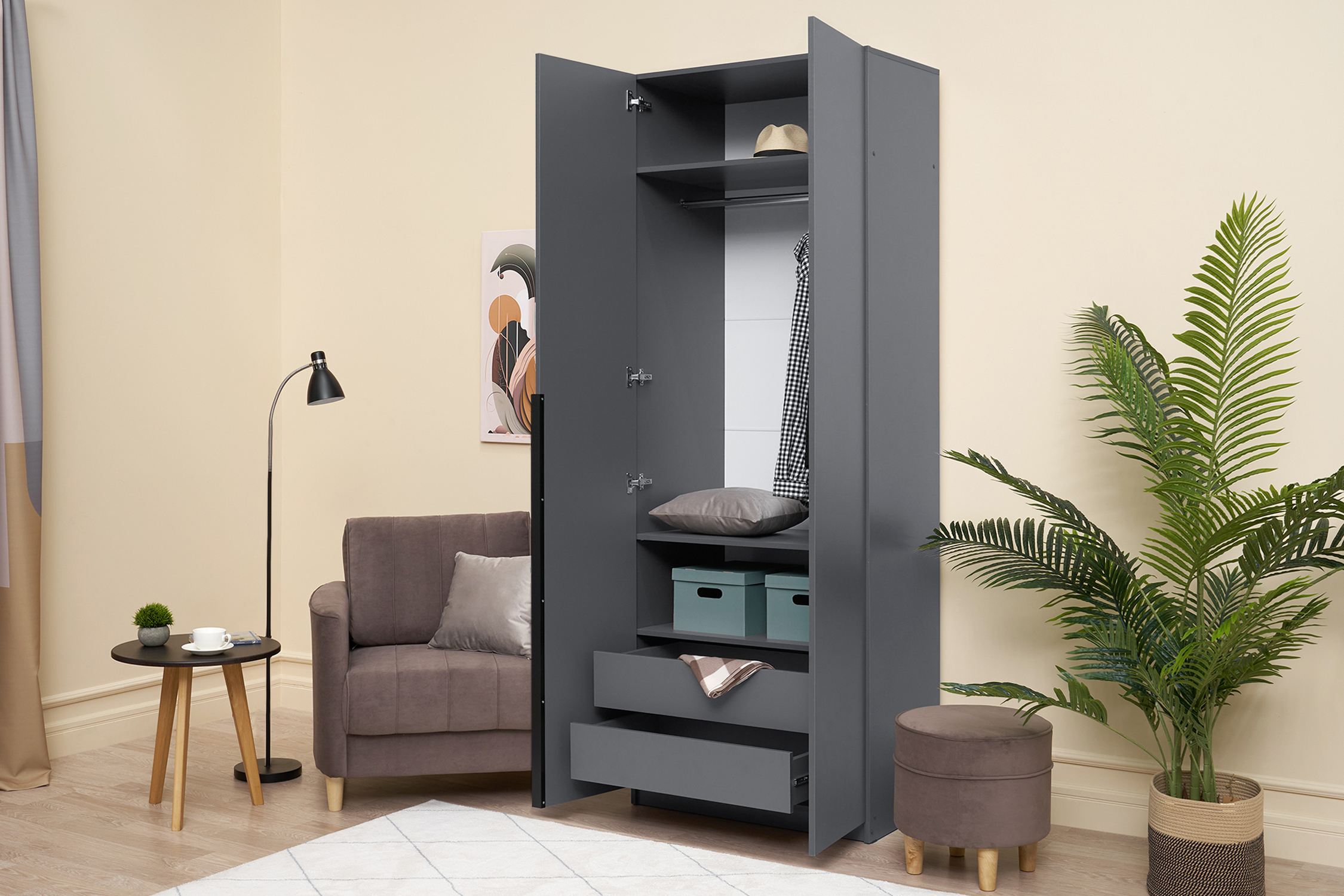 Шкаф 2-х створчатый Тивина графит серый