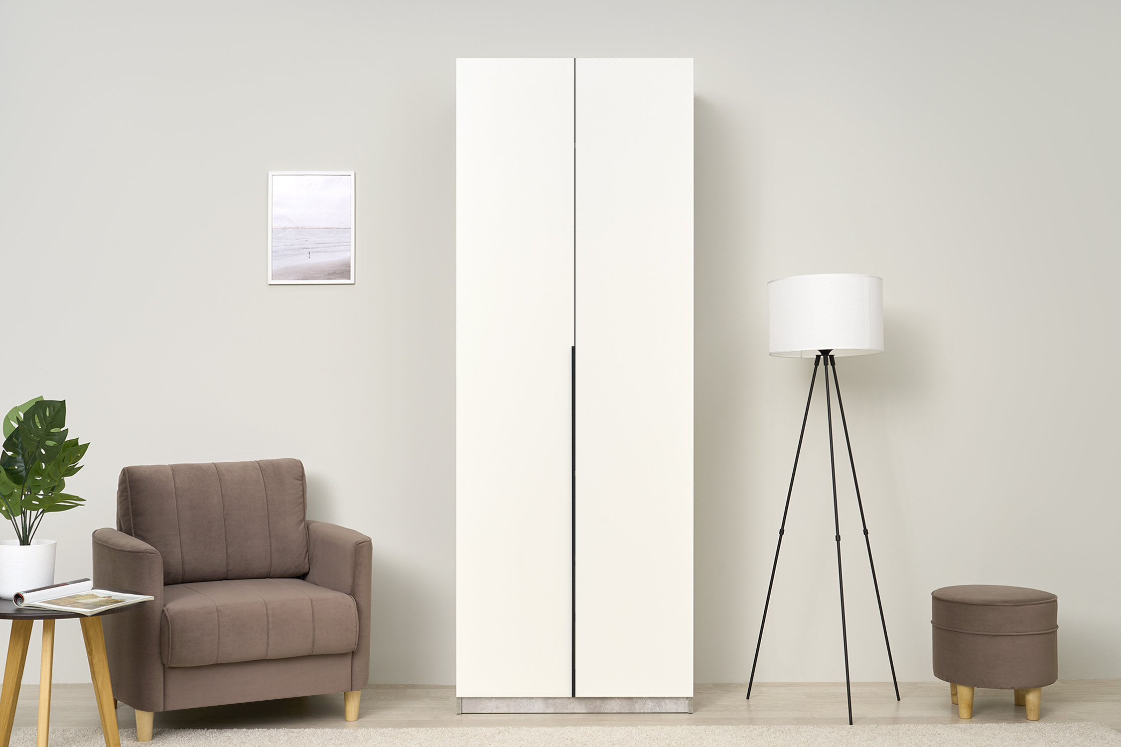 Шкаф 2-х створчатый Тивина цемент светлый / белый шагрень