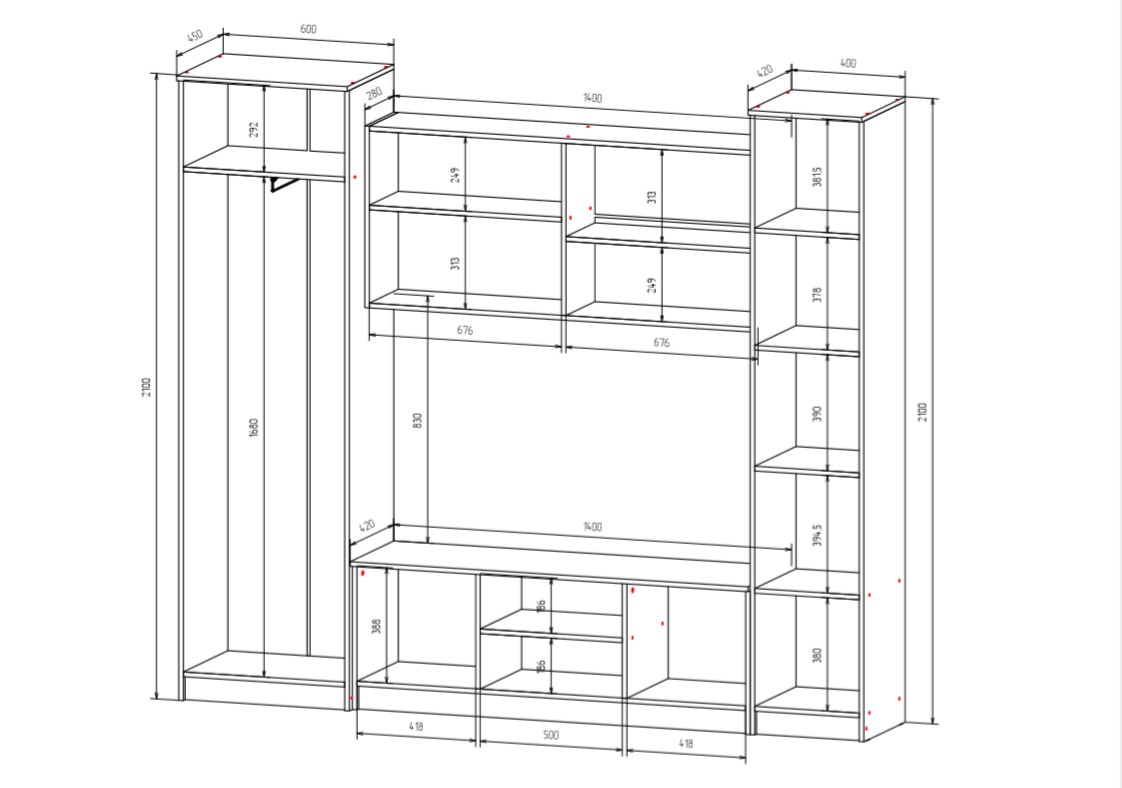 Гостиная Герда дуб крафт серый / серый графит