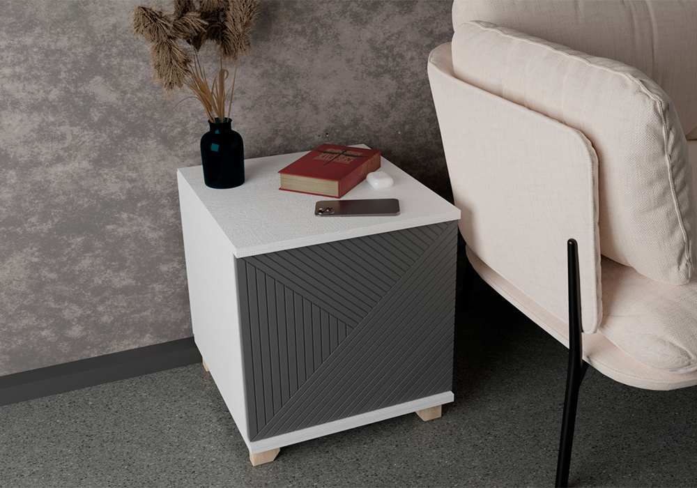 Тумба прикроватная со створкой Копенгаген белая / серый графит