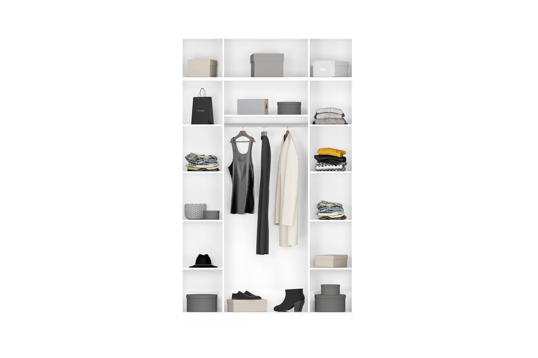 Шкаф 4-х створчатый Тивина с антресолью белый текстурный