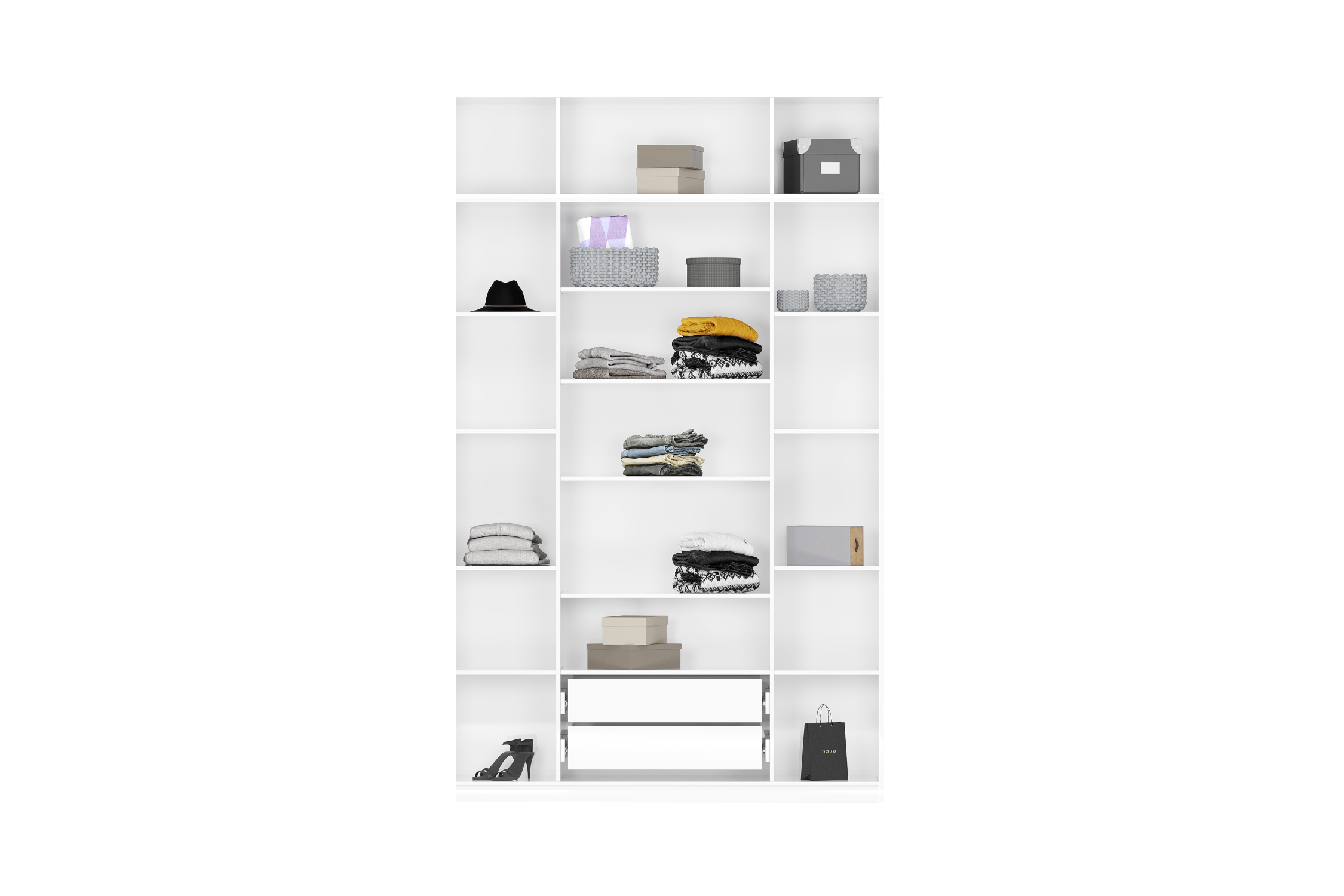 Шкаф 4-х створчатый Тивина с антресолью белый текстурный