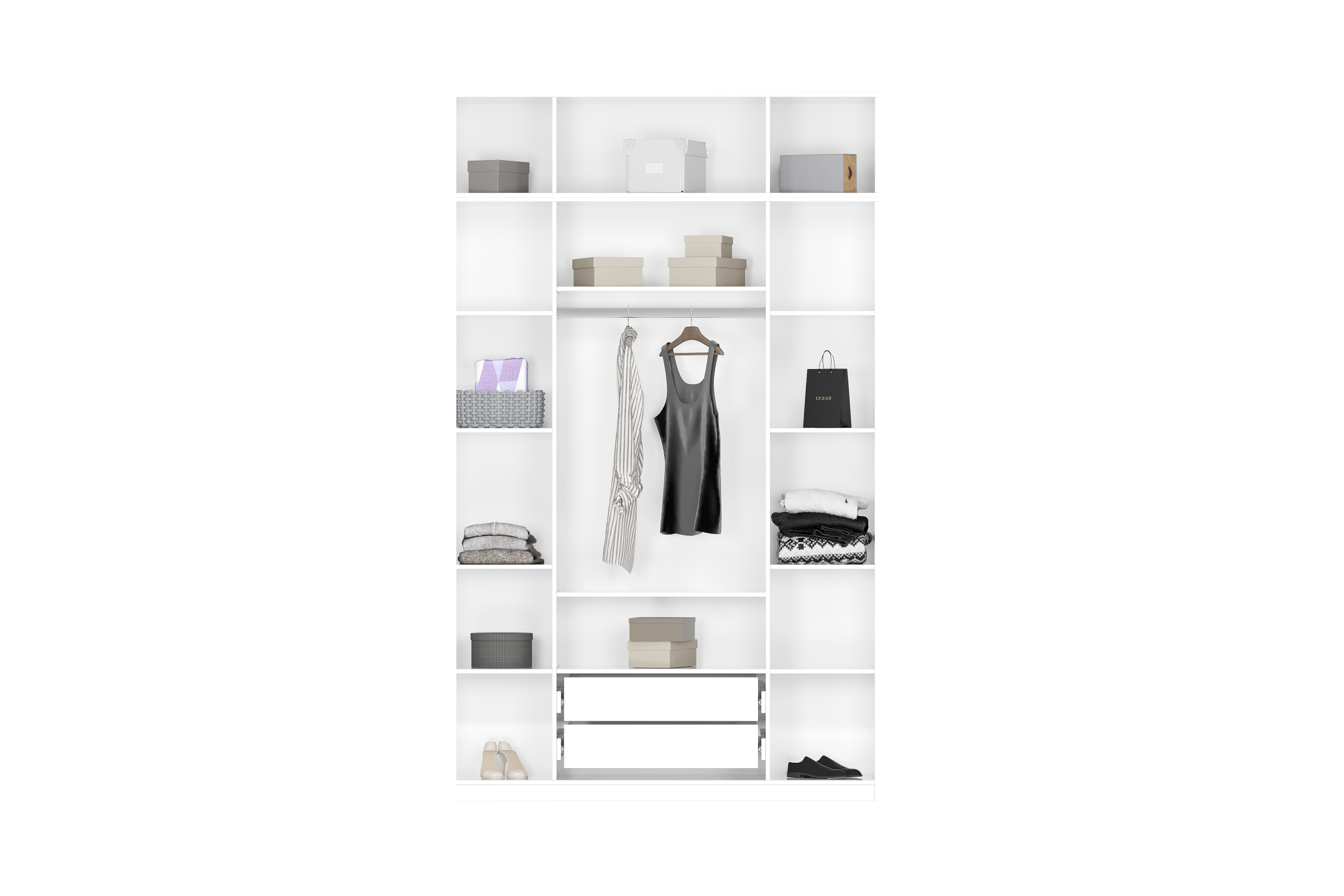 Шкаф 4-х створчатый Тивина с антресолью белый текстурный