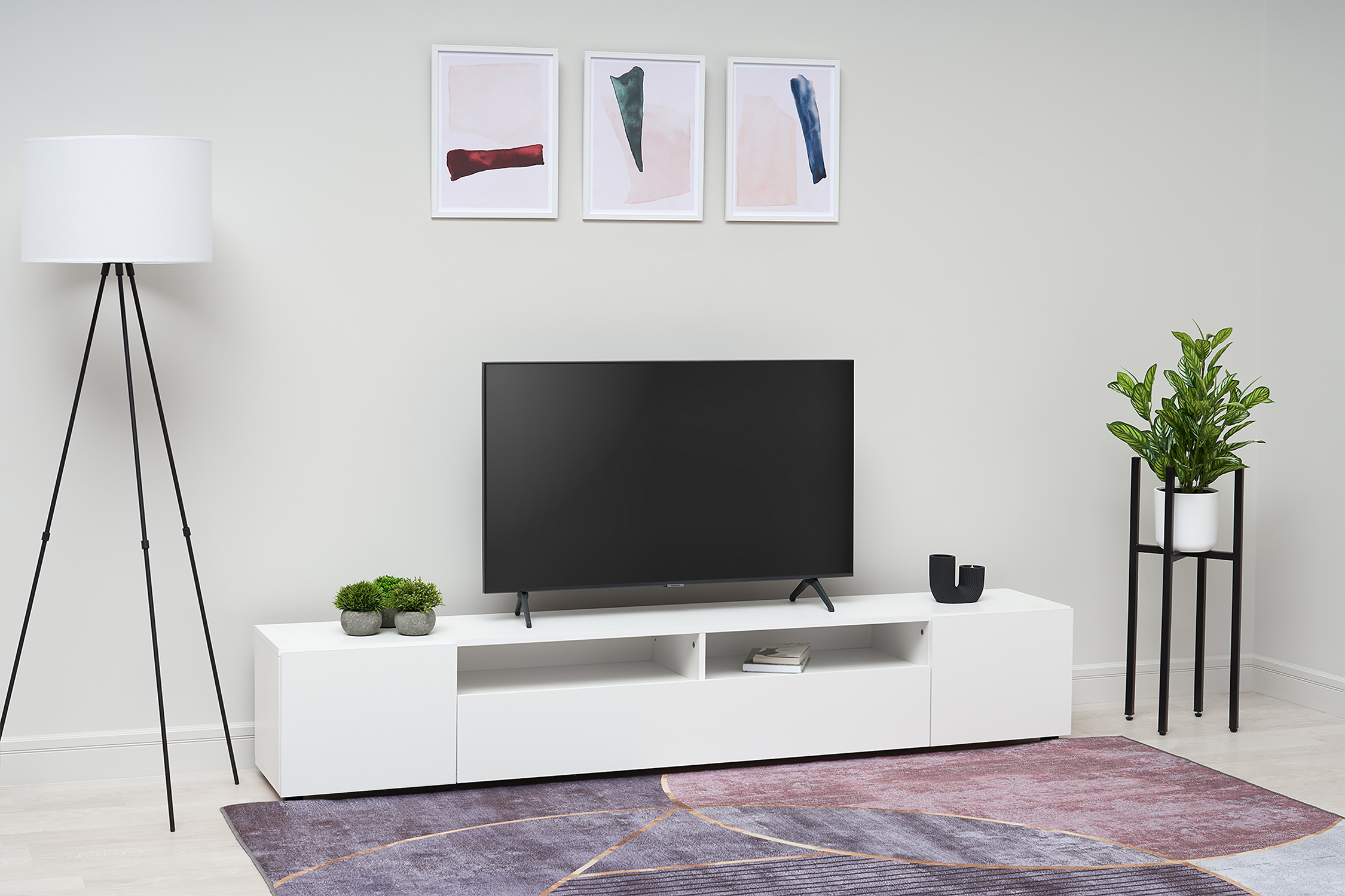 Тумба для ТВ Грейс белая текстурная