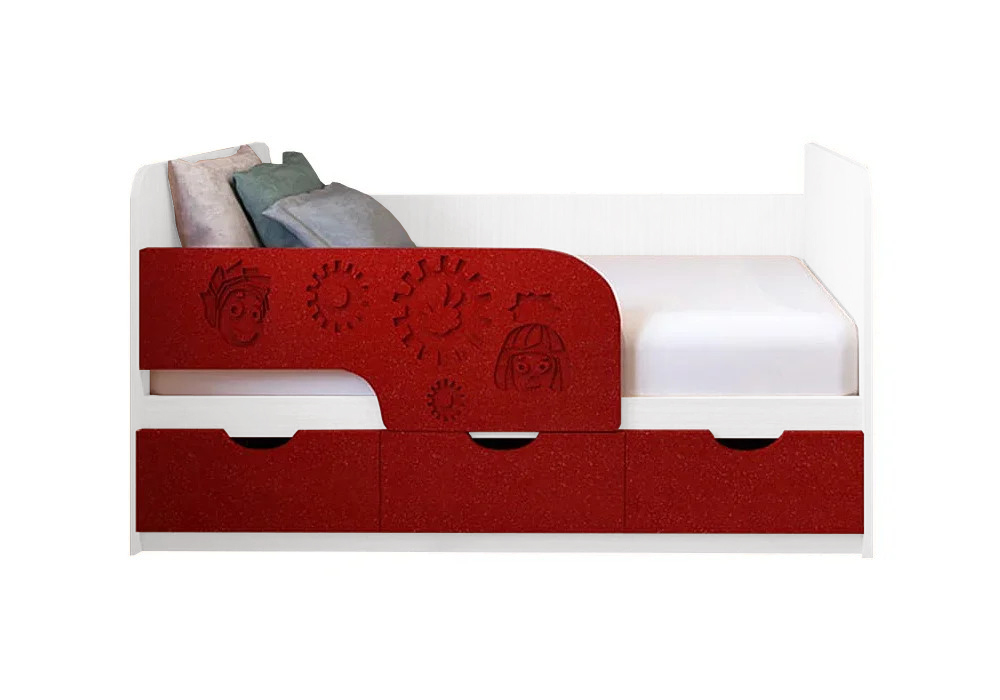 Детская кровать Фиксики красный металлик / белый
