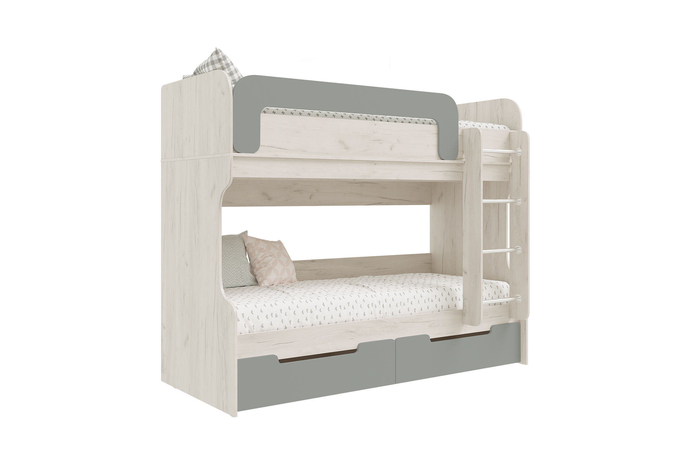 Кровать-чердак Юниор-4 дуб крафт белый / шарли бриз