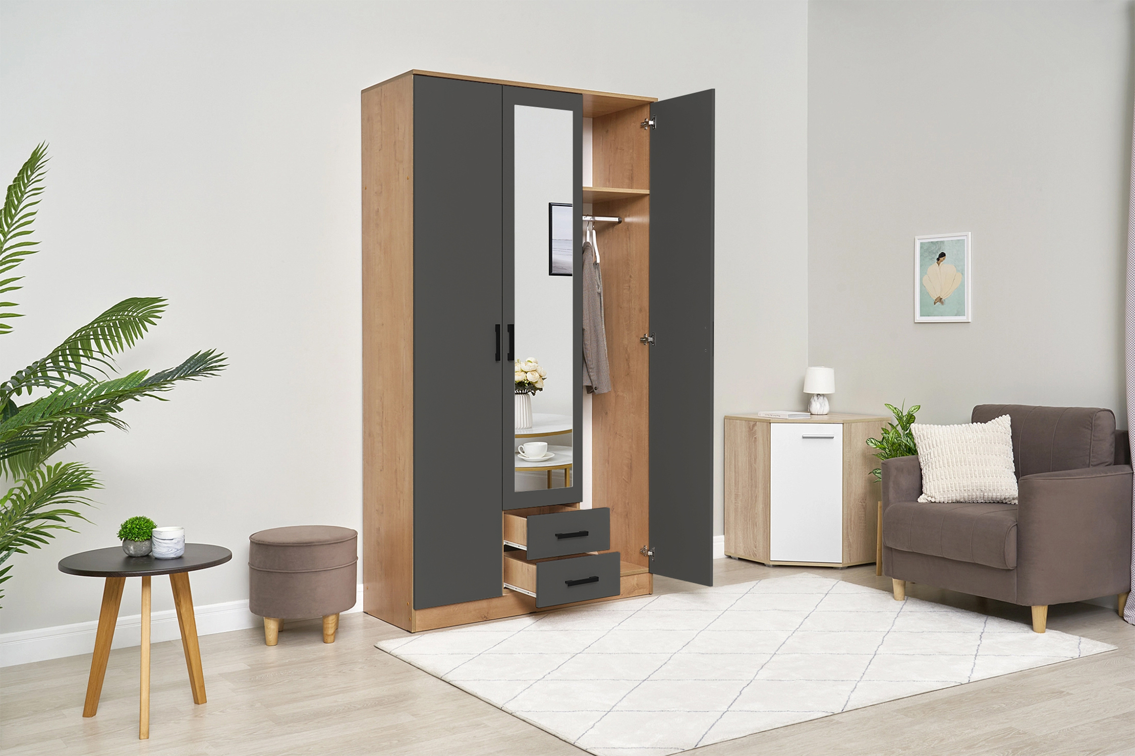 Шкаф Трио дуб вотан / графит