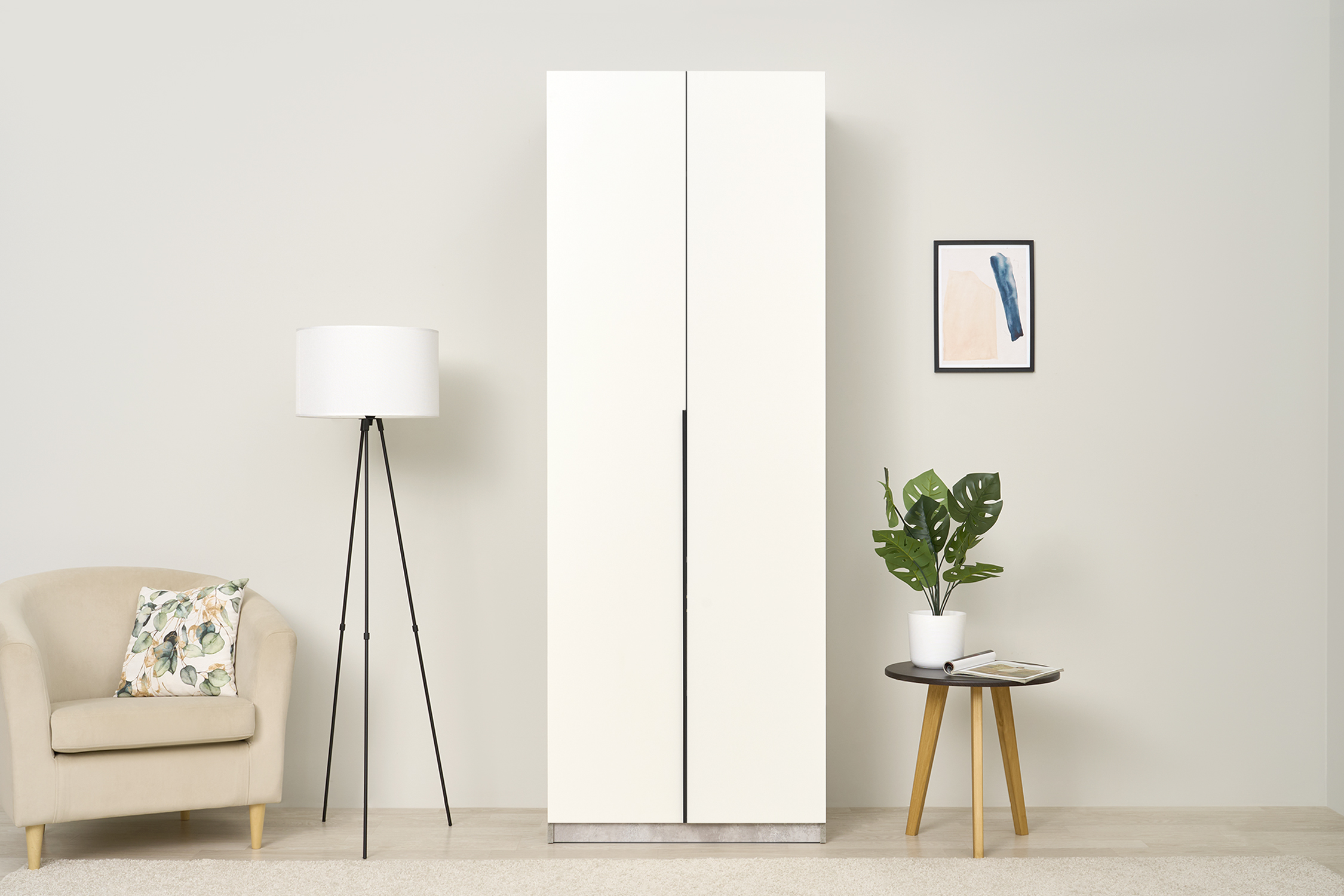 Шкаф 2-х створчатый Тивина цемент светлый / белый шагрень