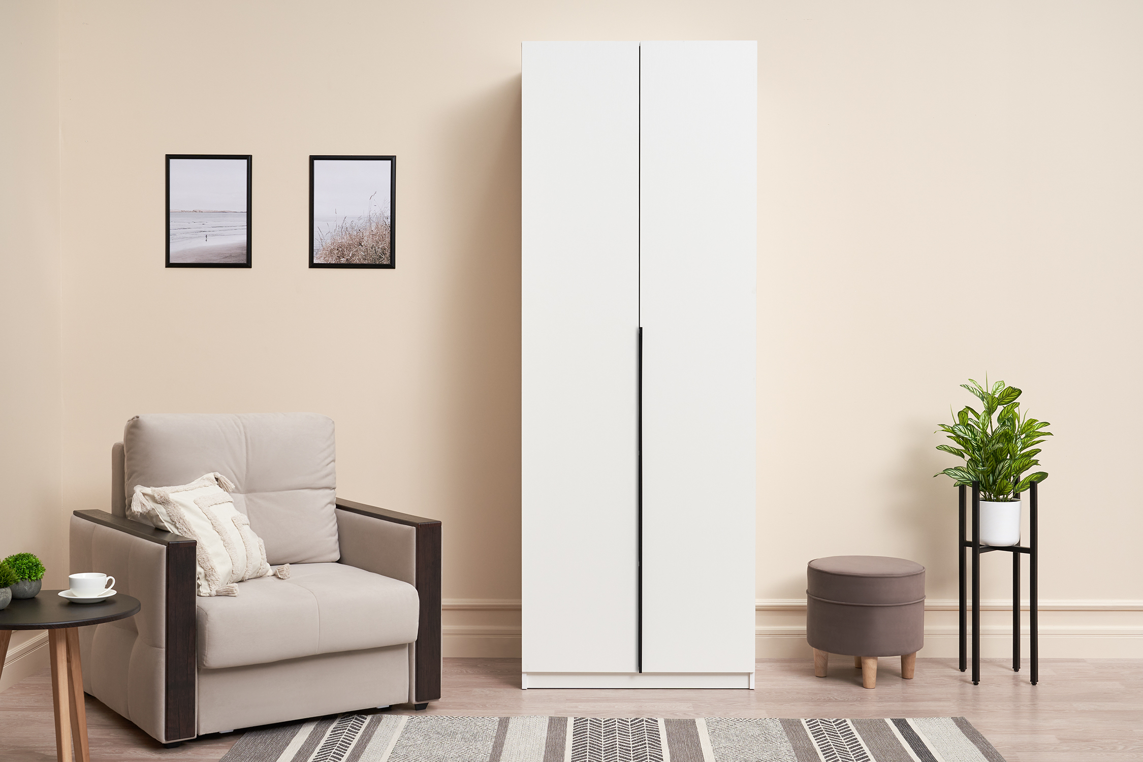 Шкаф 2-х створчатый Тивина белый текстурный