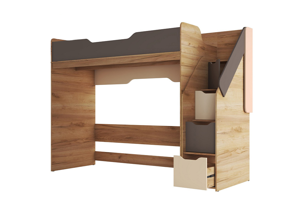 Кровать-чердак Rich дуб крафт золотой / миндаль / глиняный серый