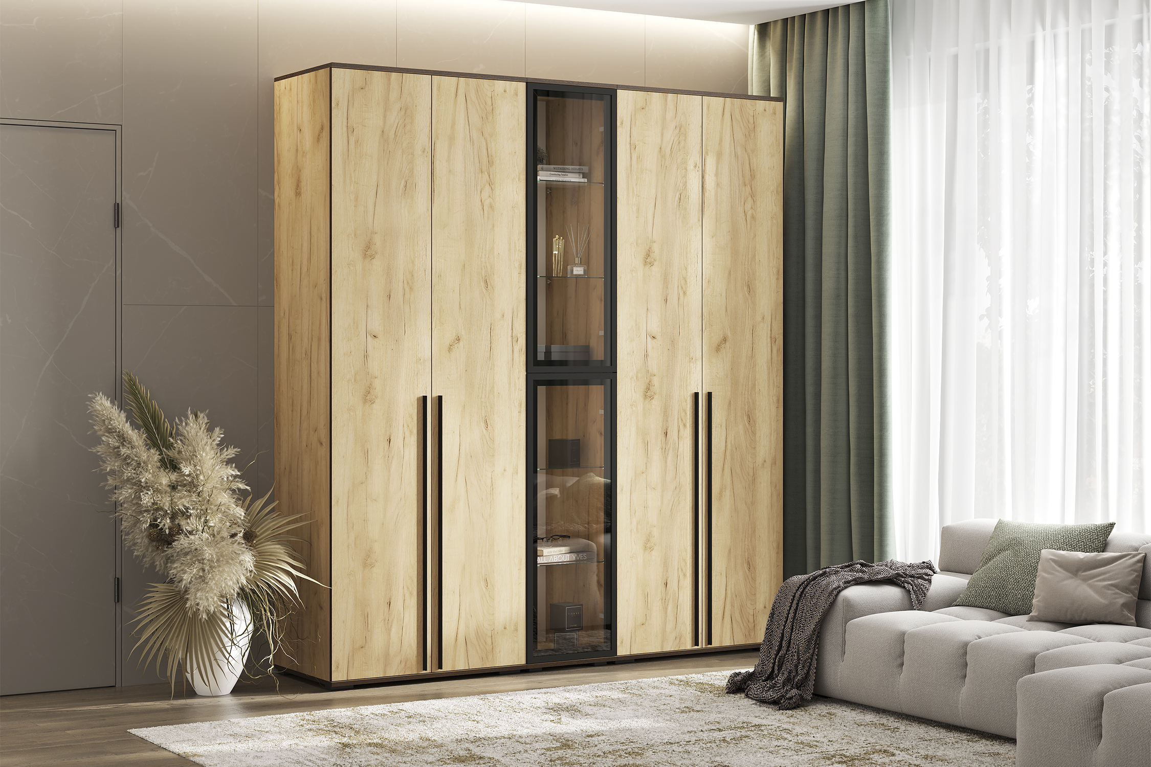 Пенал со стеклом Норд дуб крафт