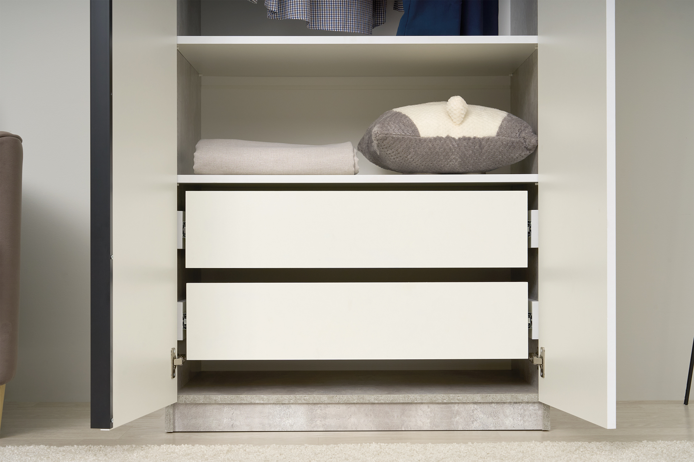 Шкаф 2-х створчатый Тивина цемент светлый / белый шагрень