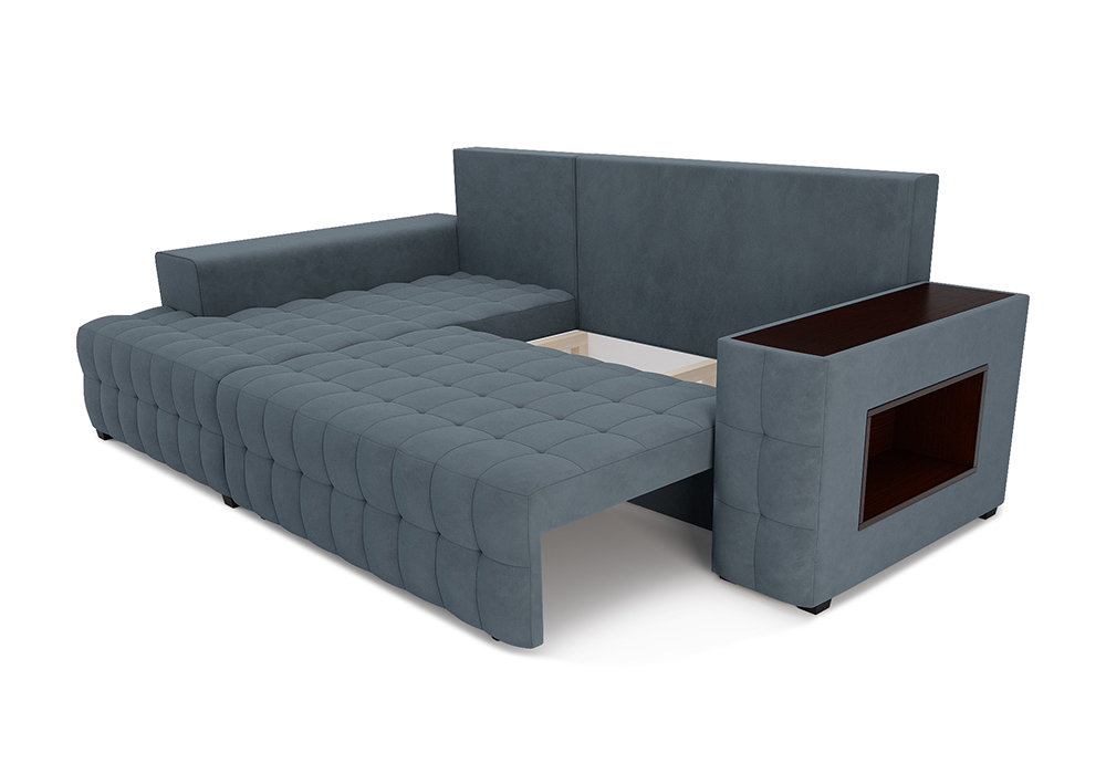 Диван угловой еврокнижка Мадрид велюр серо-синий