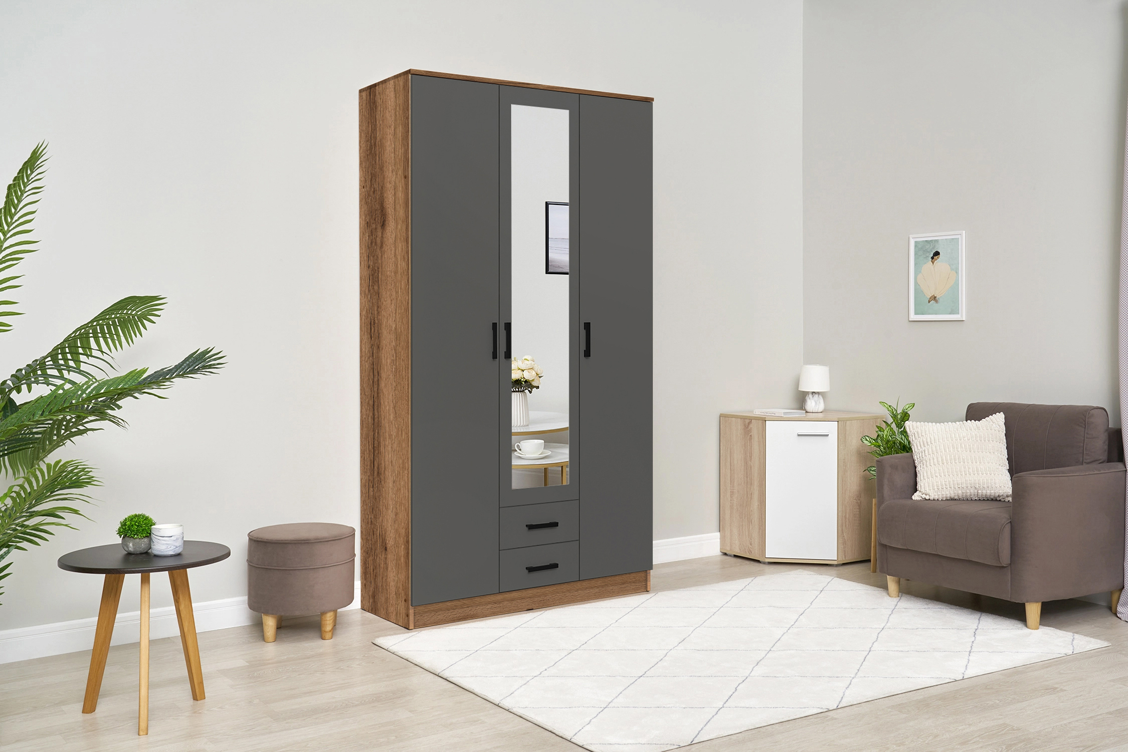 Шкаф Трио дуб делано / графит