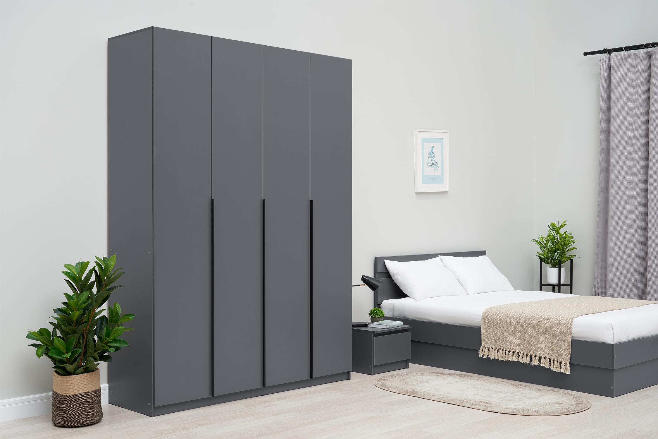 Шкаф 4-х створчатый Тивина графит серый