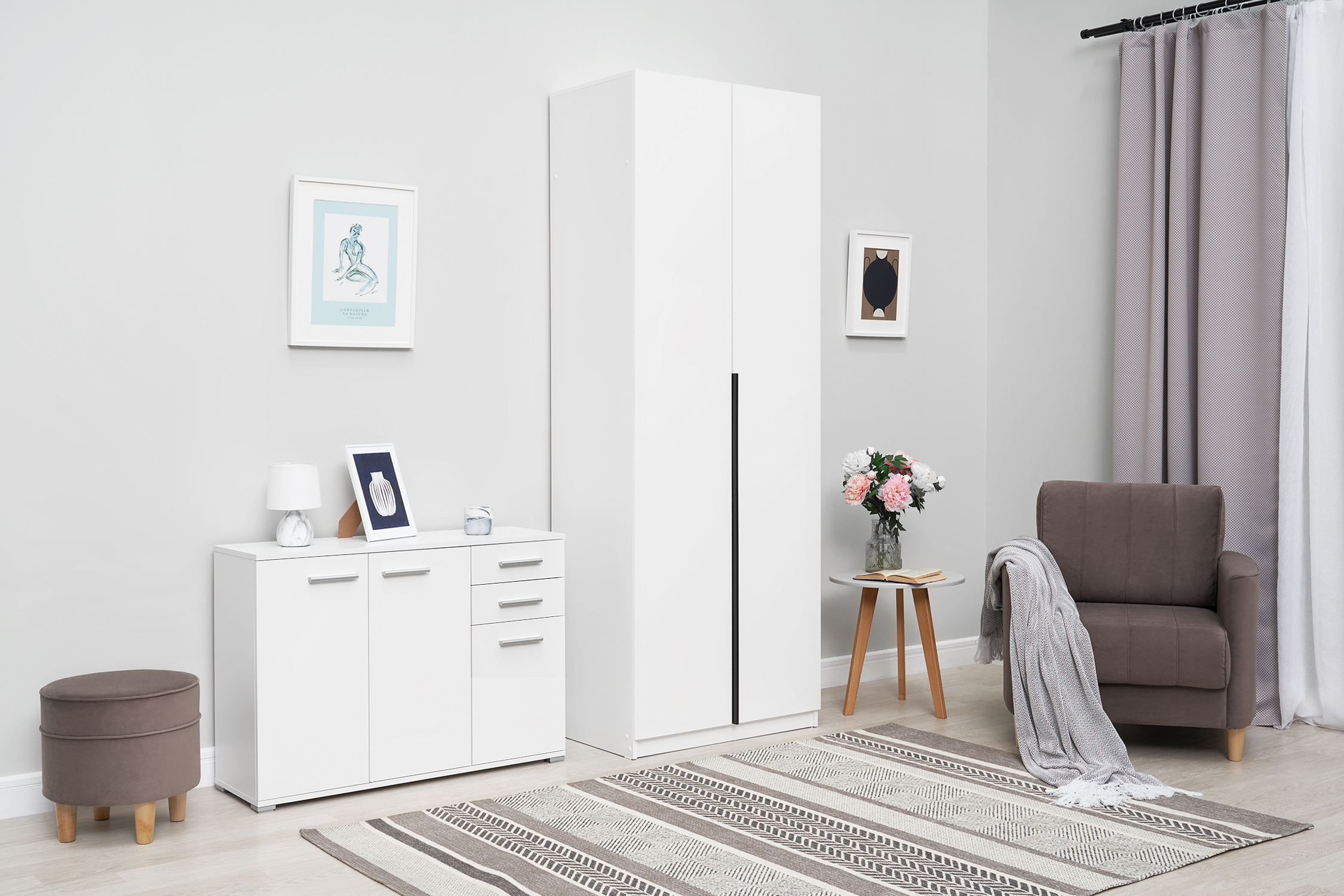 Шкаф 2-х створчатый Тивина белый текстурный