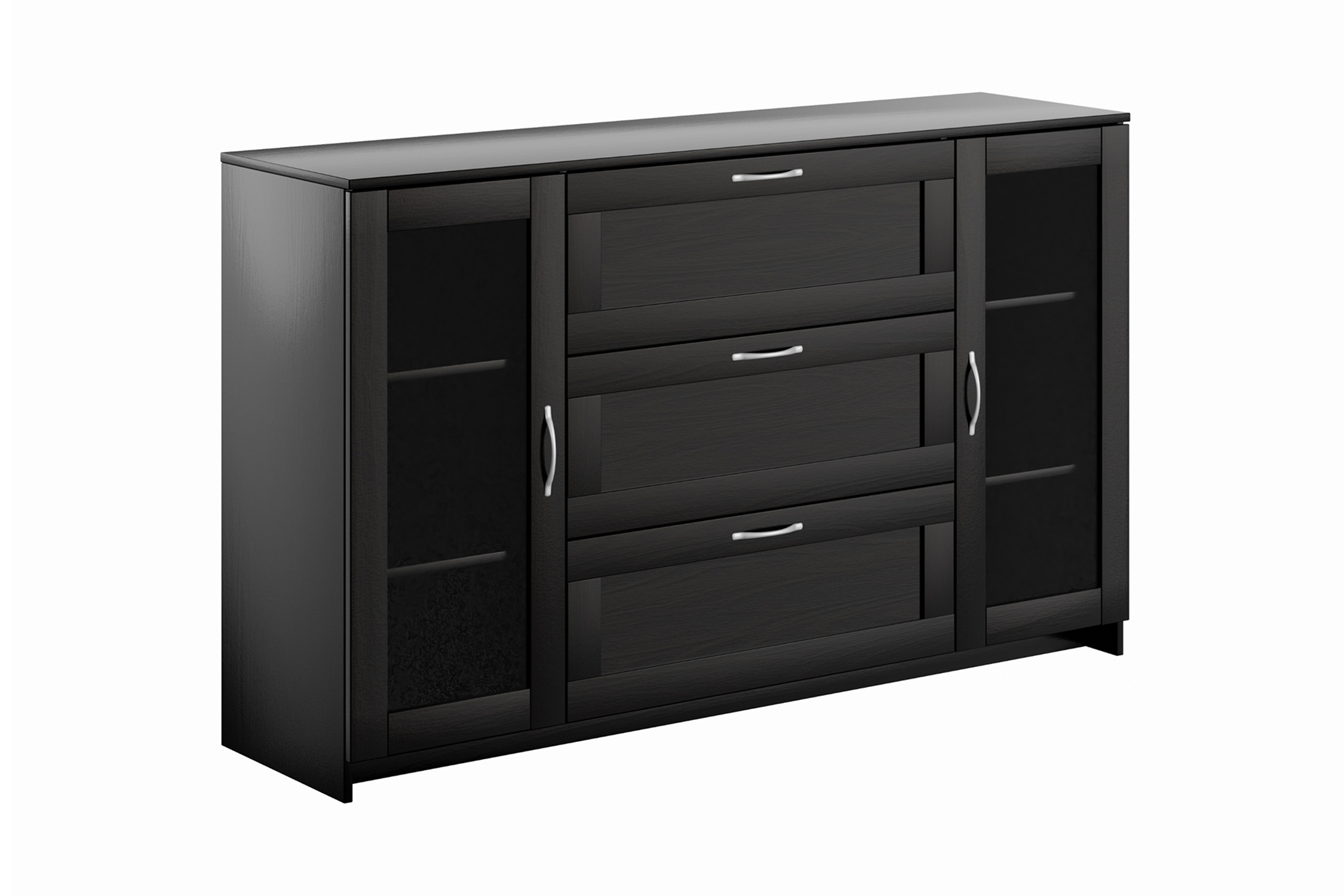 Комод с дверцами Сириус со стеклом и 3 ящиками дуб венге