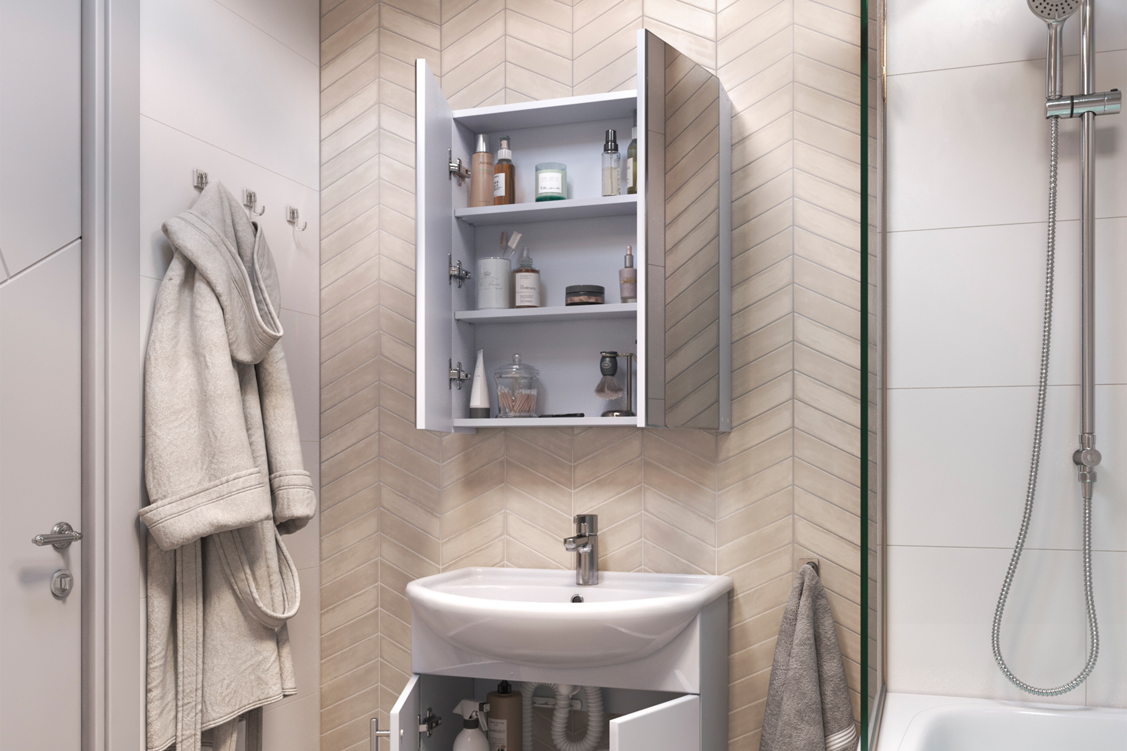 Зеркало-шкаф 2-х створчатый Grand белый