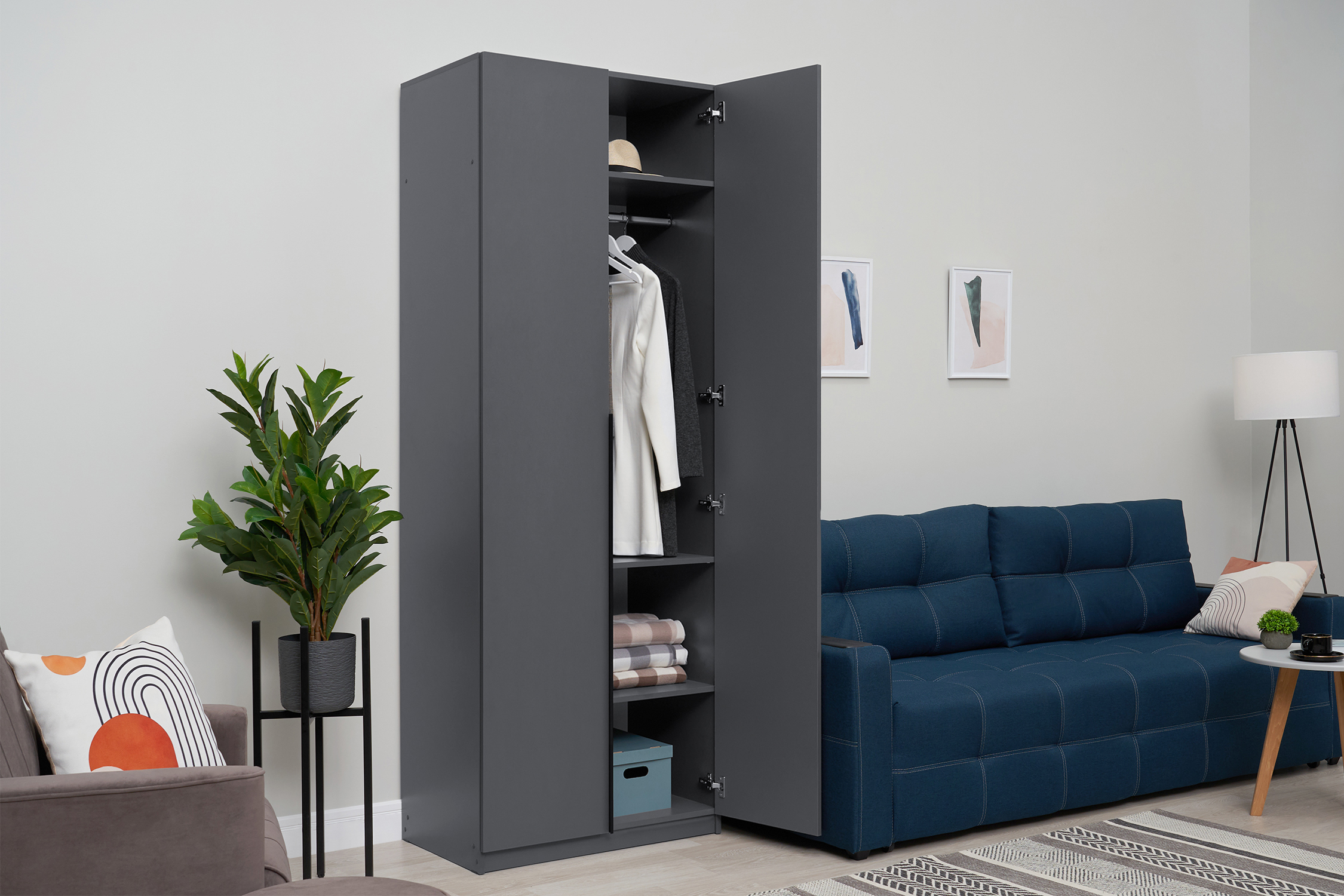 Шкаф 2-х створчатый Тивина графит серый