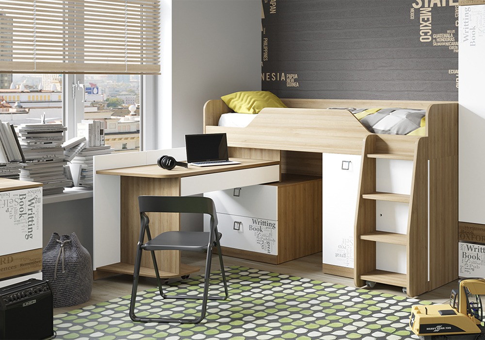 Кровать комбинированная Оксфорд ривьера / белый с рисунком