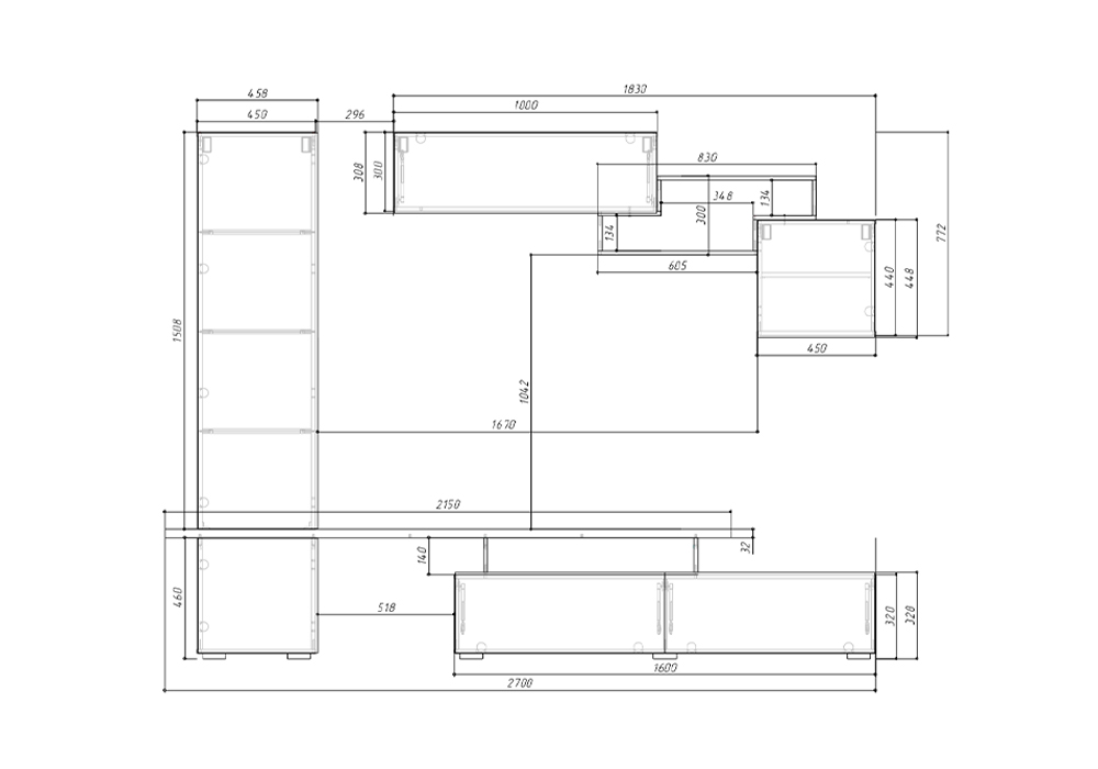 Стенка SkyFree белый / дуб крафт золотой