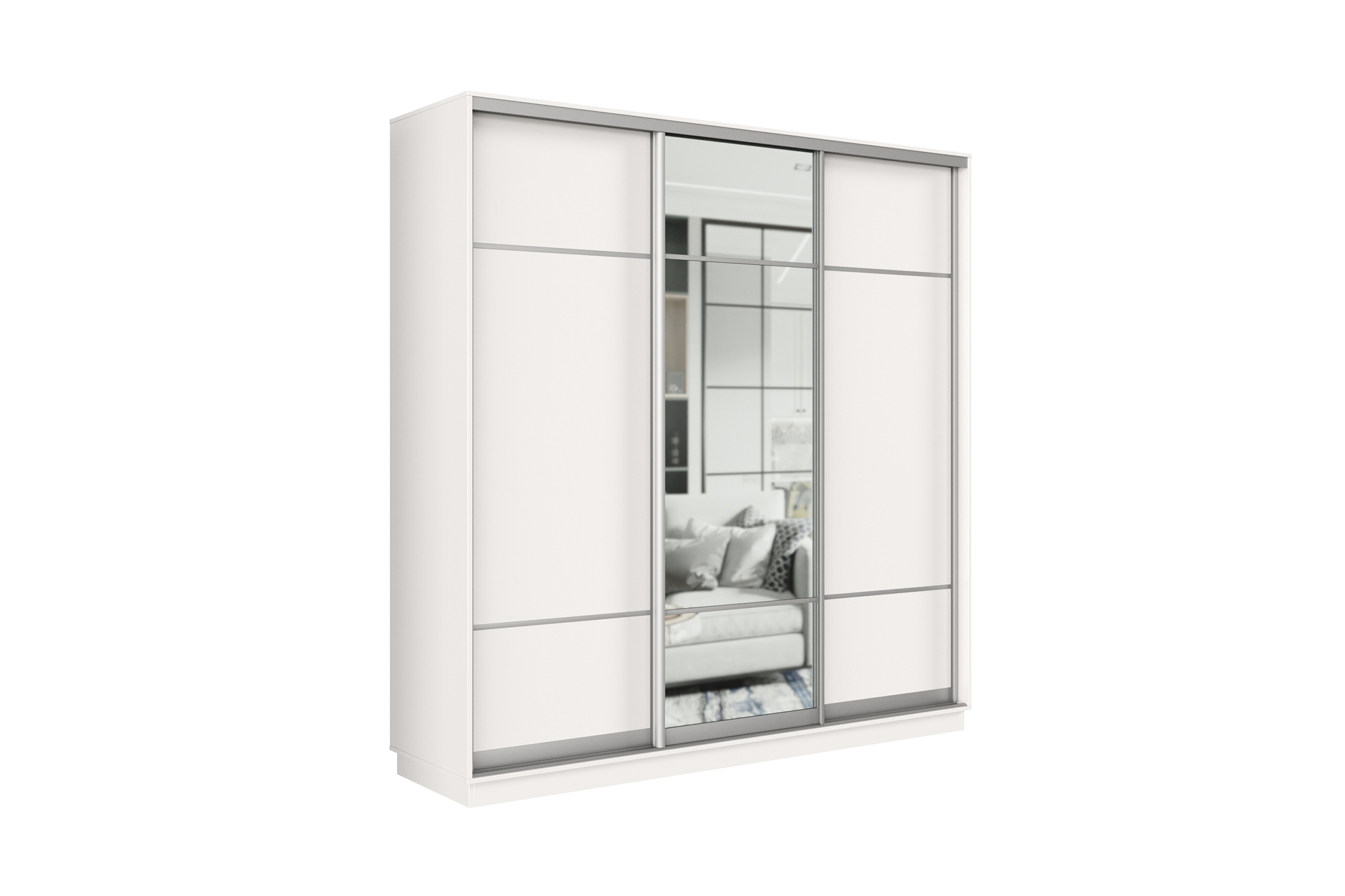 Шкаф-купе трёхдверный Приор с 1 зеркалом белый