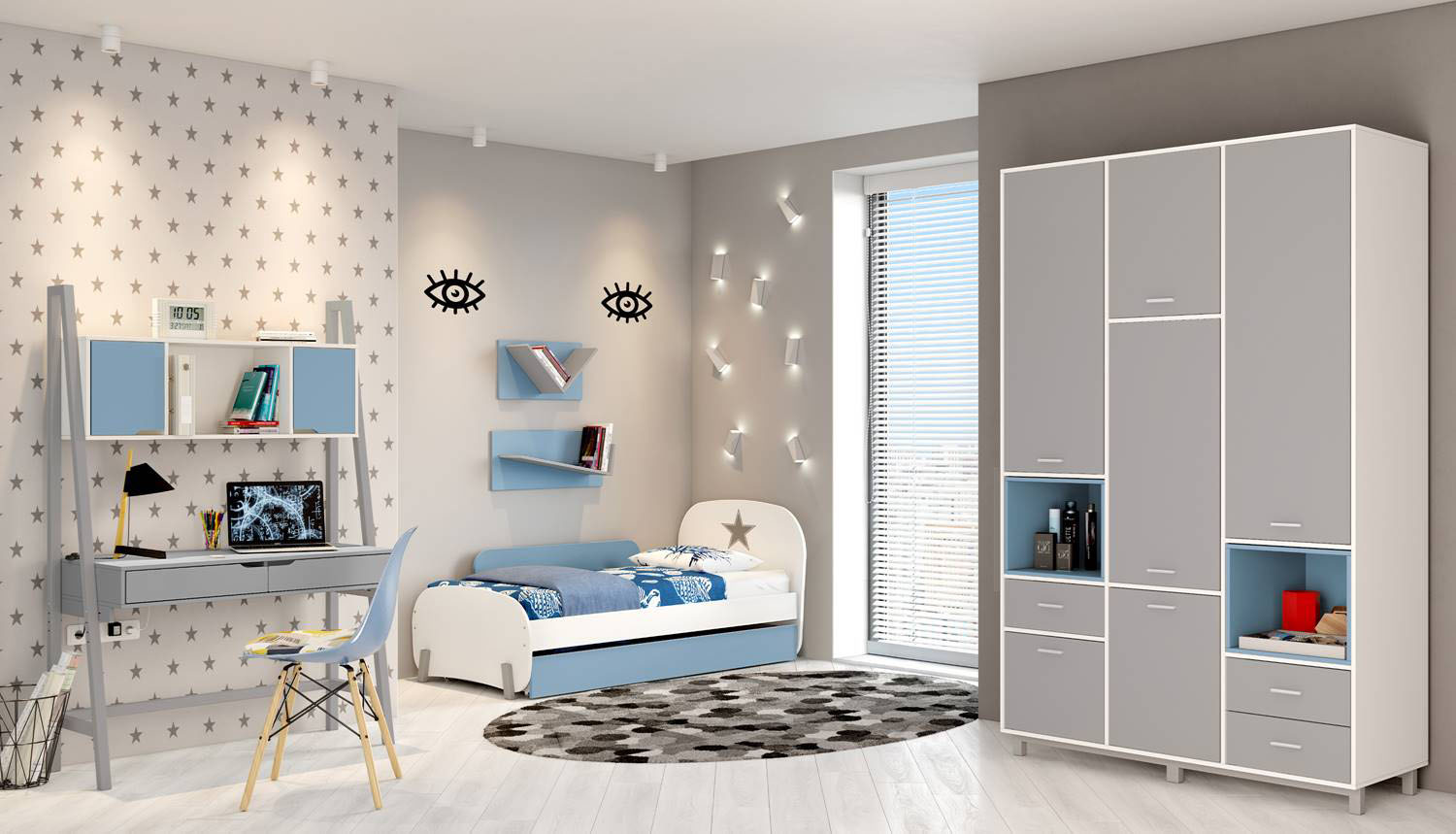 Кровать детская Mirum 1915 с ящиком голубой / белый