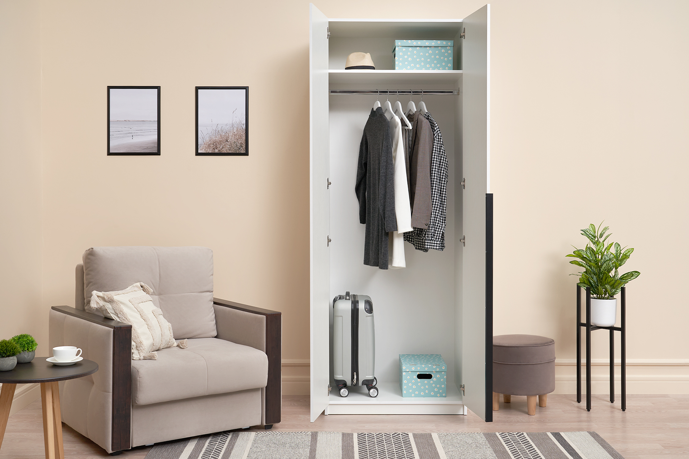 Шкаф 2-х створчатый Тивина белый текстурный