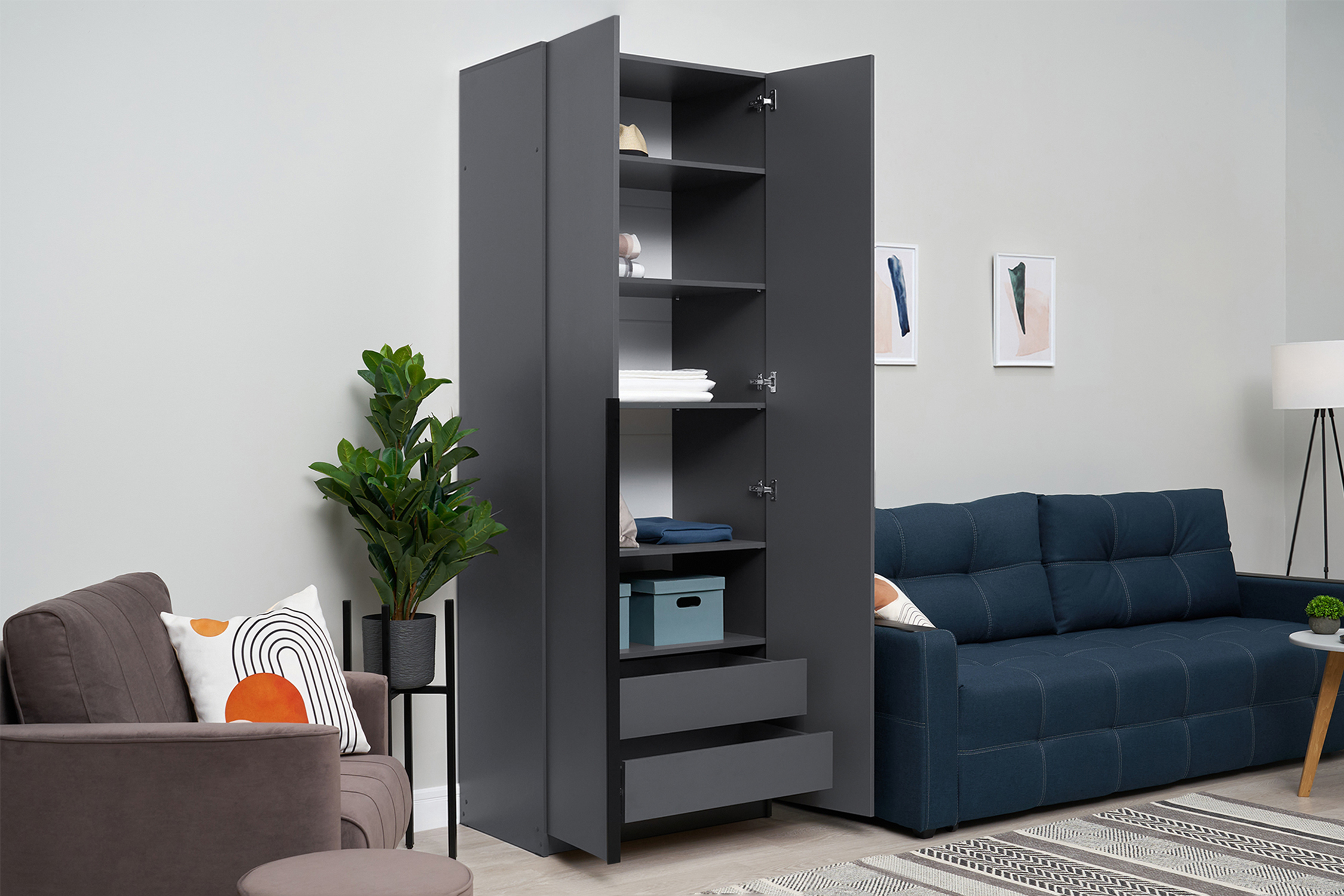 Шкаф 2-х створчатый Тивина графит серый