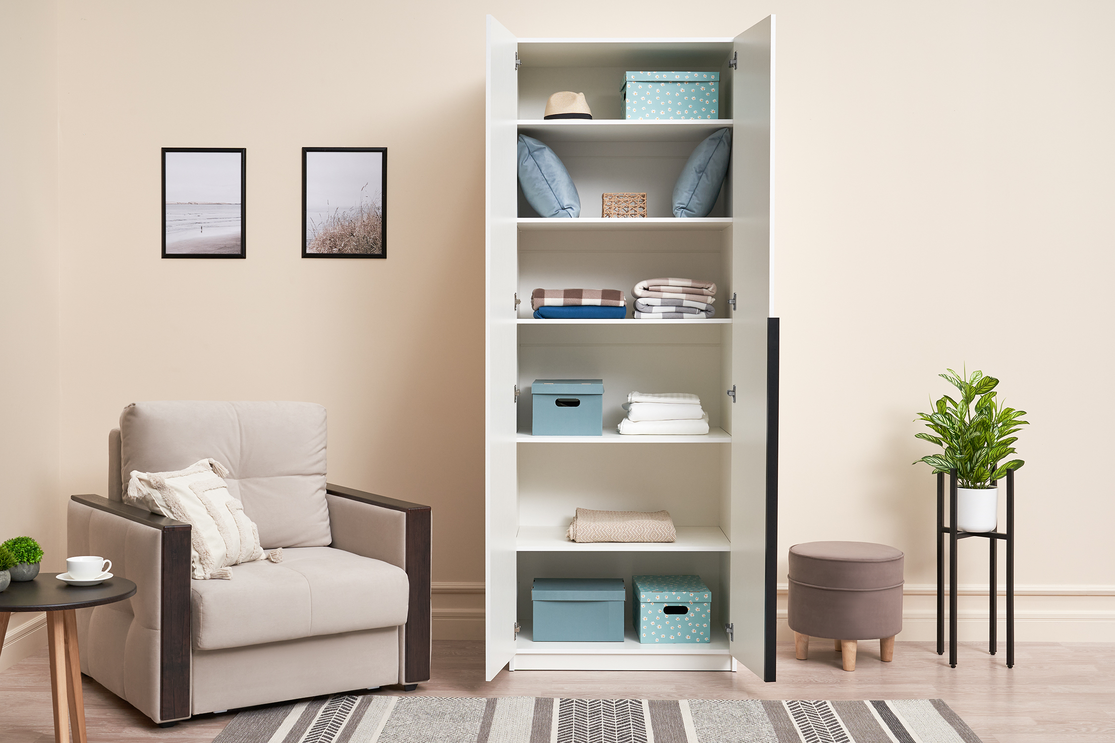 Шкаф 2-х створчатый Тивина белый текстурный