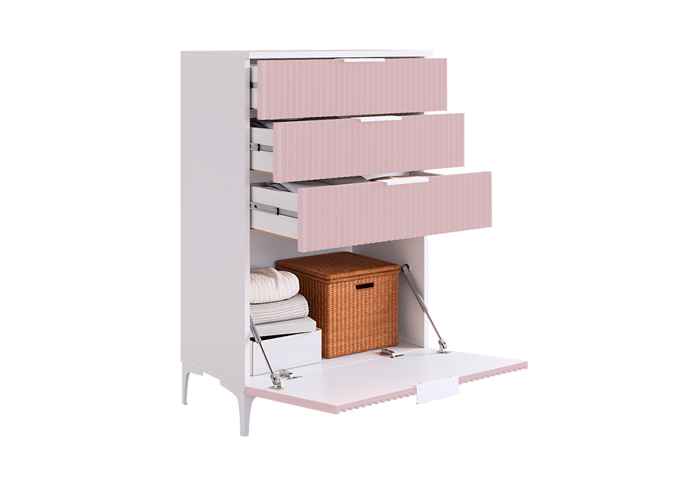Комод Зефир белое дерево / пудра розовая