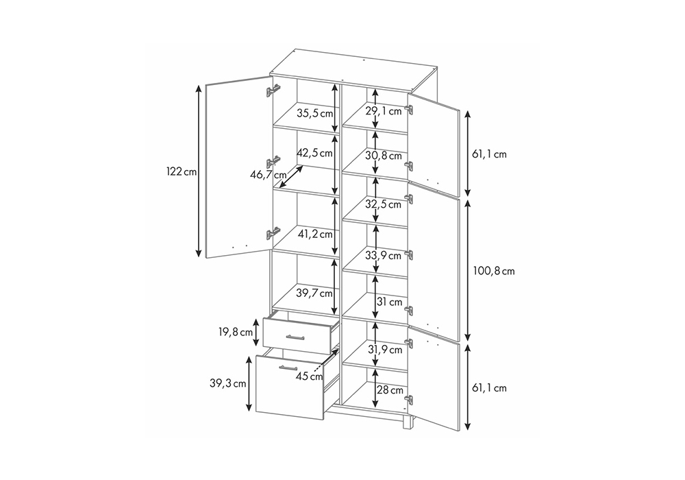Шкаф двухсекционный Polini kids Mirum 2320 белый / серый