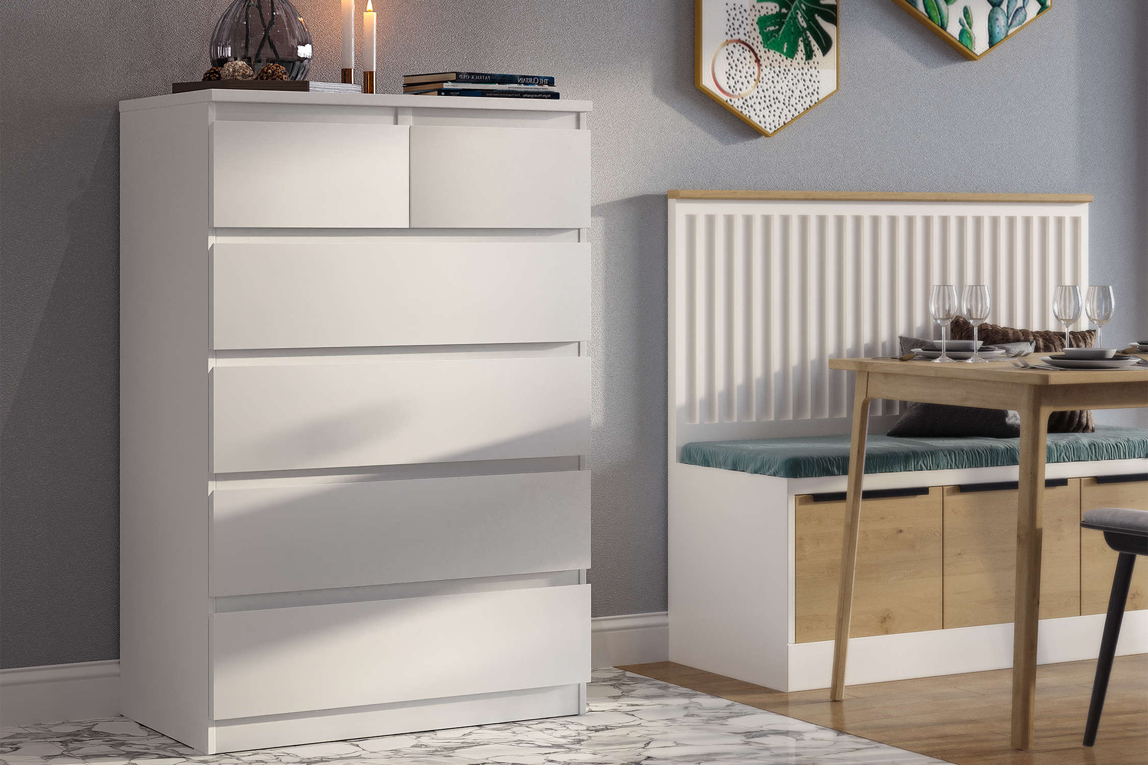 Комод высокий Мальта 6 ящиков белый