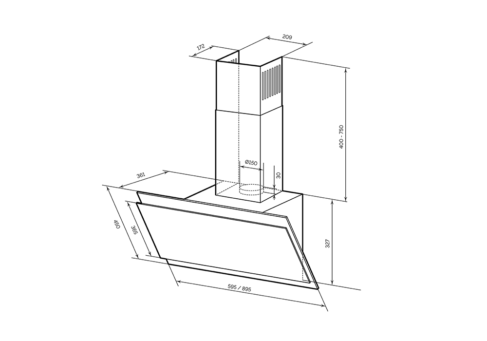 Наклонная вытяжка LEX  FURIA 900 WHITE