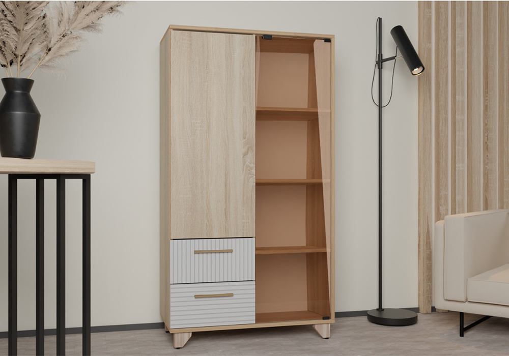 Шкаф-витрина Копенгаген дуб сонома / белый матовый