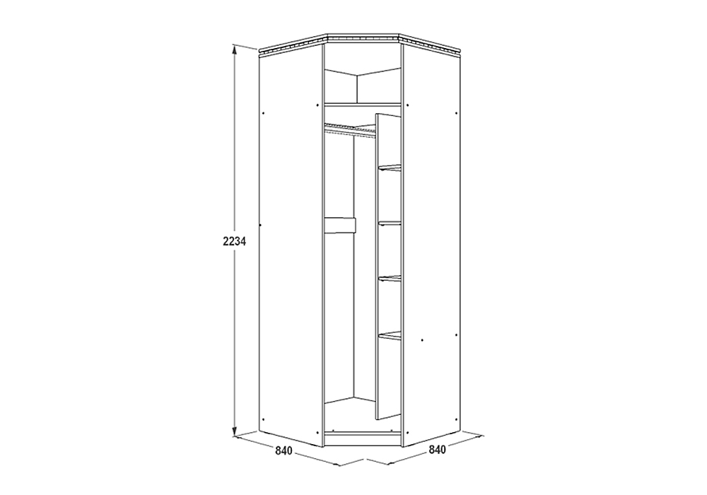 Шкаф угловой 850х850 для одежды
