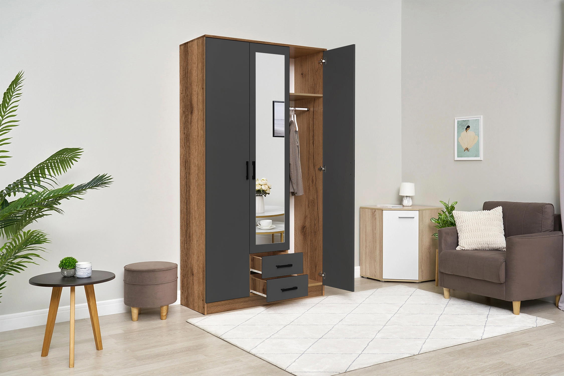 Шкаф Трио дуб делано / графит