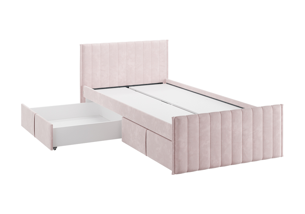 Кровать с ящиками Твикс велюр нежно-розовый