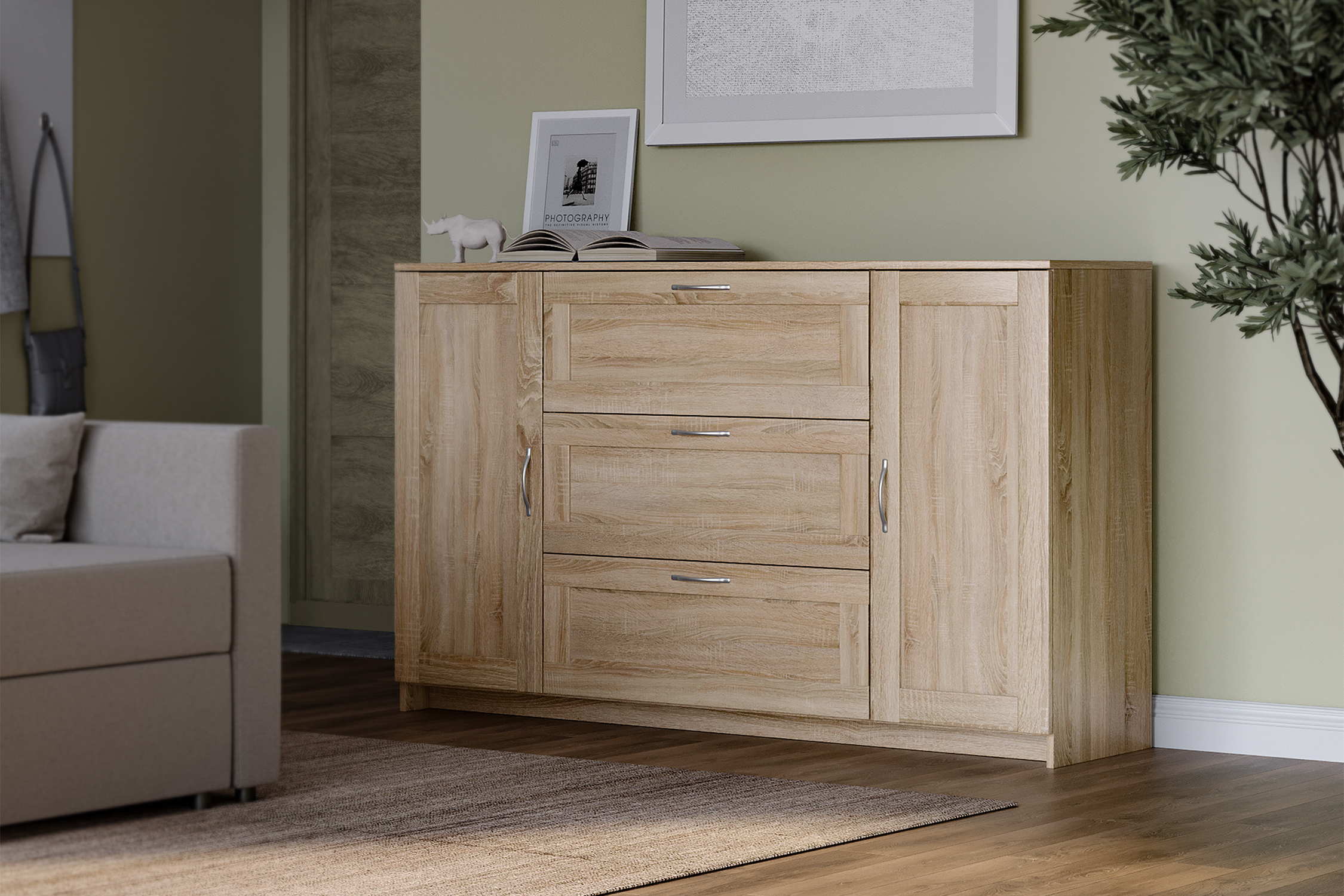 Комод с дверцами Сириус 3 ящика сонома