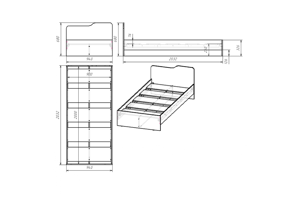 Кровать Rich 0.9 м дуб крафт золотой / миндаль / глиняный серый
