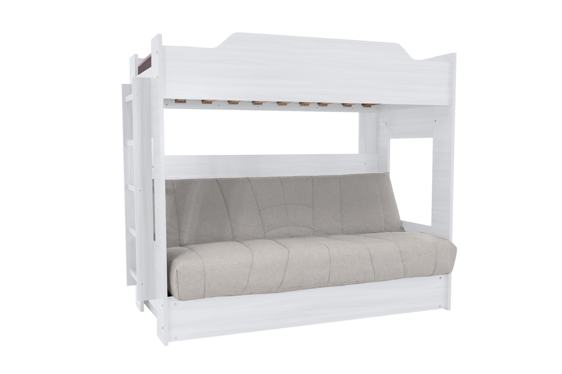 Двухъярусная кровать с диван-кроватью светло-серый / белый
