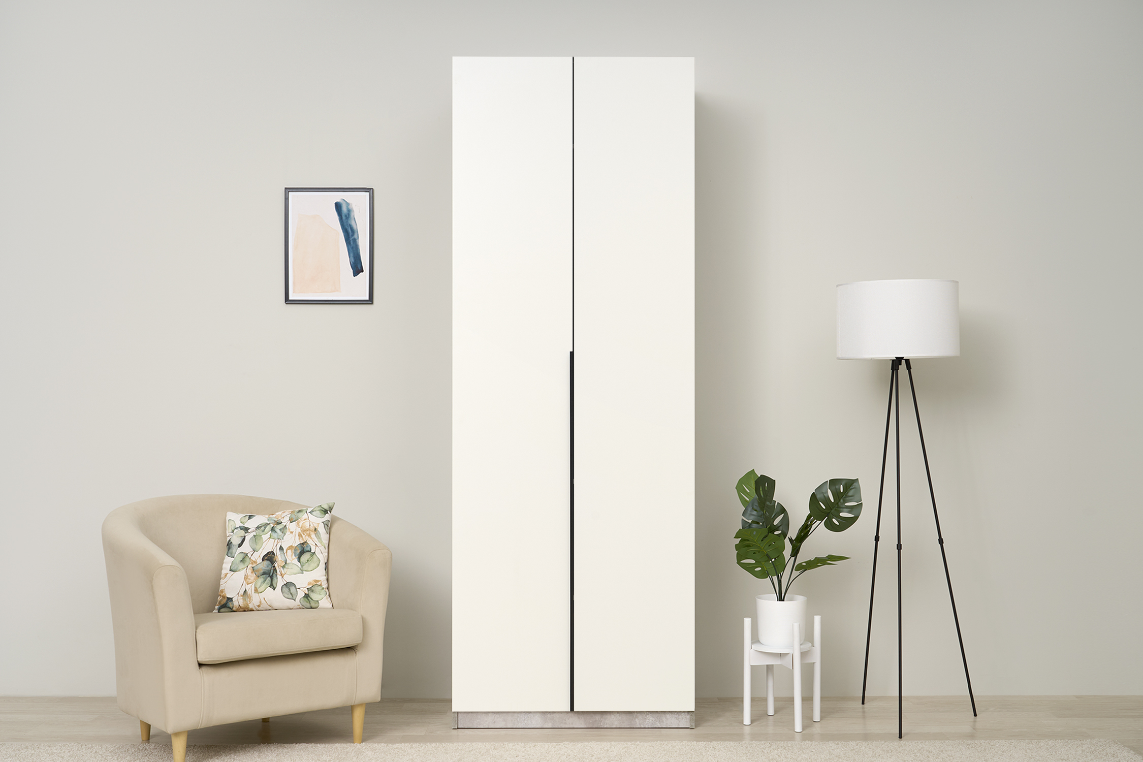 Шкаф 2-х створчатый Тивина цемент светлый / белый шагрень